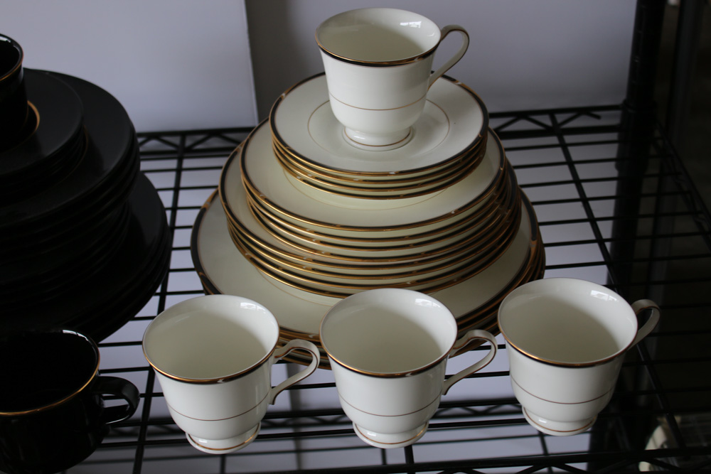 Mikasa "Matrix Black" and "Academy" Dinner Services for Four, Made in Japan