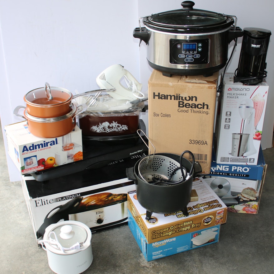 Elite Platinum Roaster, Crock-Pot, Waring Pro Slicer, and Other Small Appliances