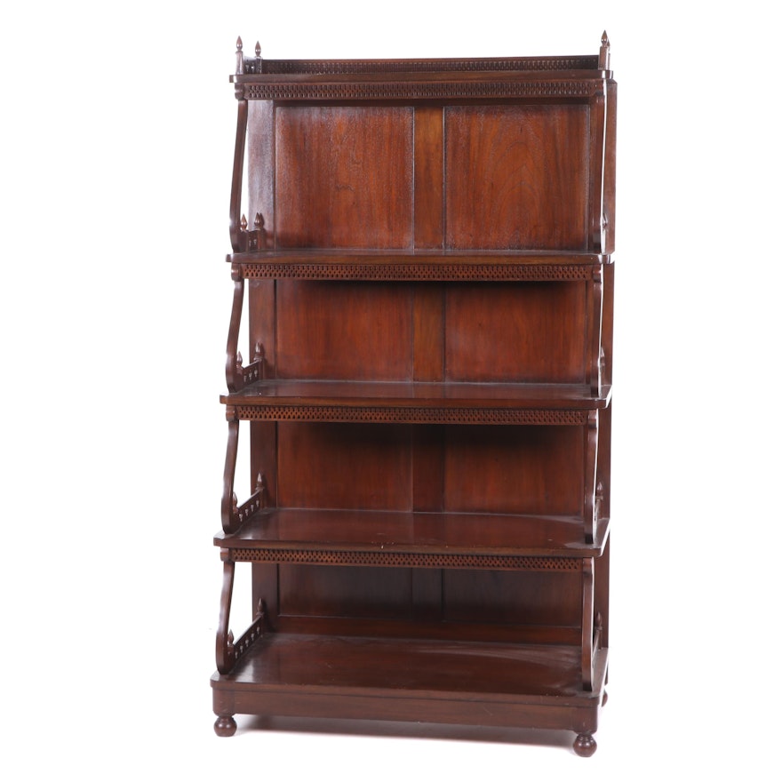 Replica Victorian Bench Made Mahogany Bookcase, Late 20th Century