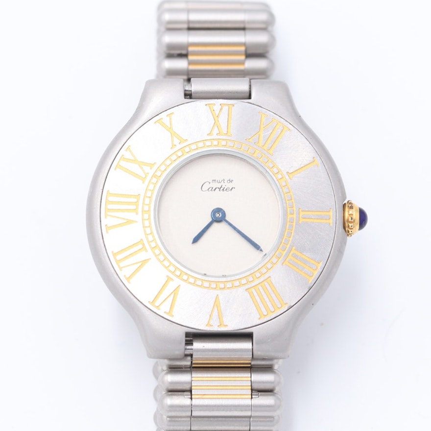Must de Cartier Sterling Silver and 18K Gold Swiss Wristwatch