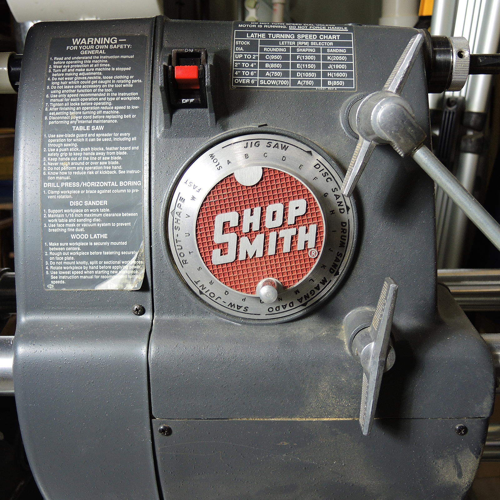 ShopSmith Band Saw, Lathe, Table Saw, Horizontal Boring Drill and Accessories