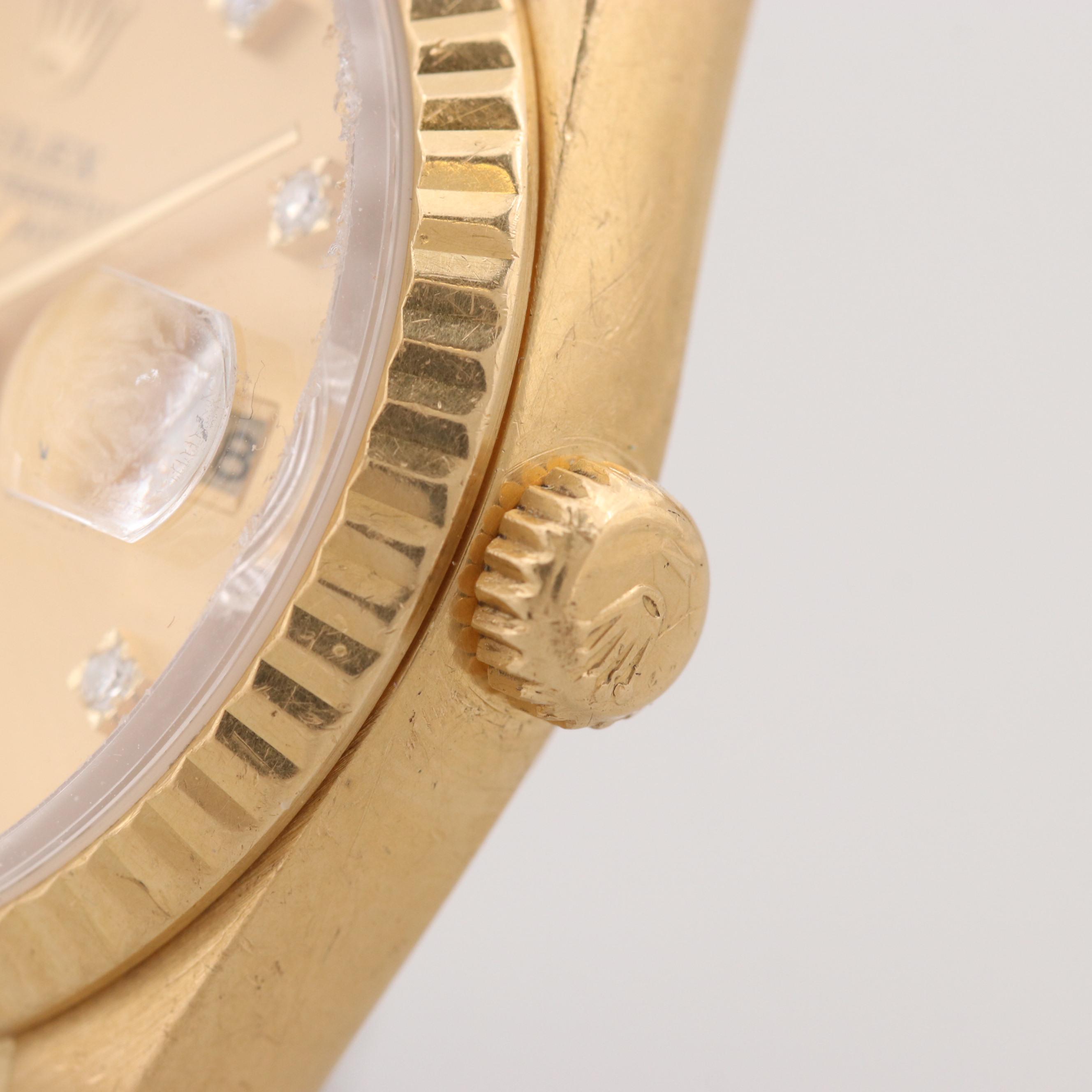Rolex Day-Date 36 18K Yellow Gold Watch With Diamond Hour Markers, 1994