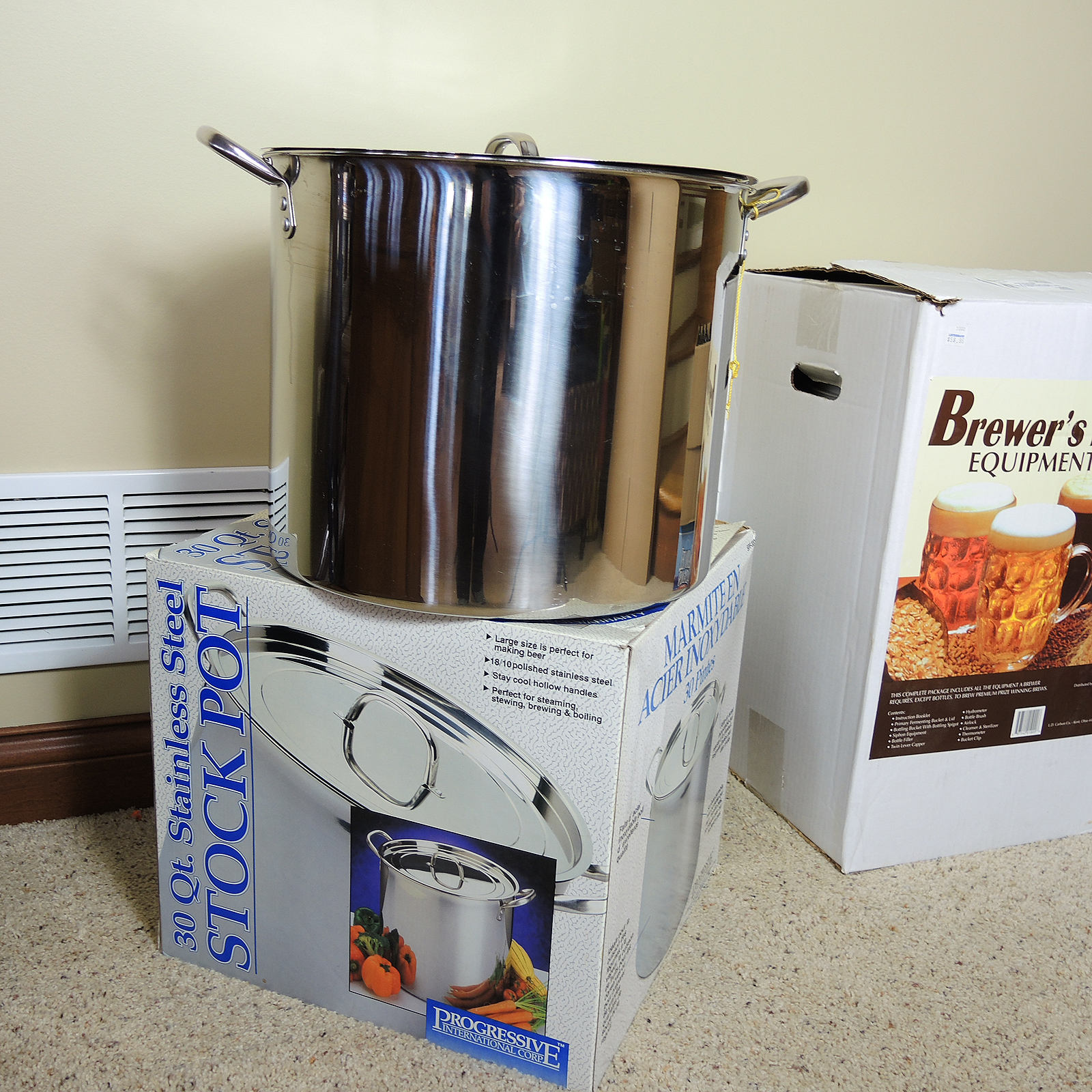 Beer Home Brewing Kit, Bottles and 30 Qt Stainless Steel Stockpot