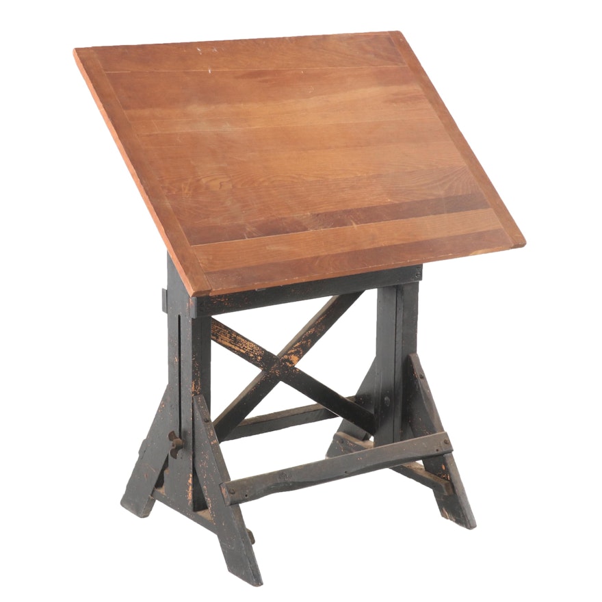 Industrial Wooden Drafting Table, Mid 20th Century