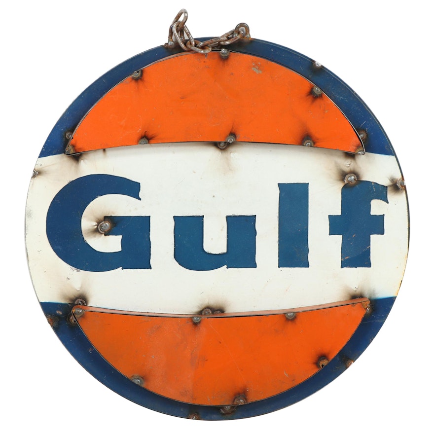 Handcrafted Metal Gulf Oil Sign