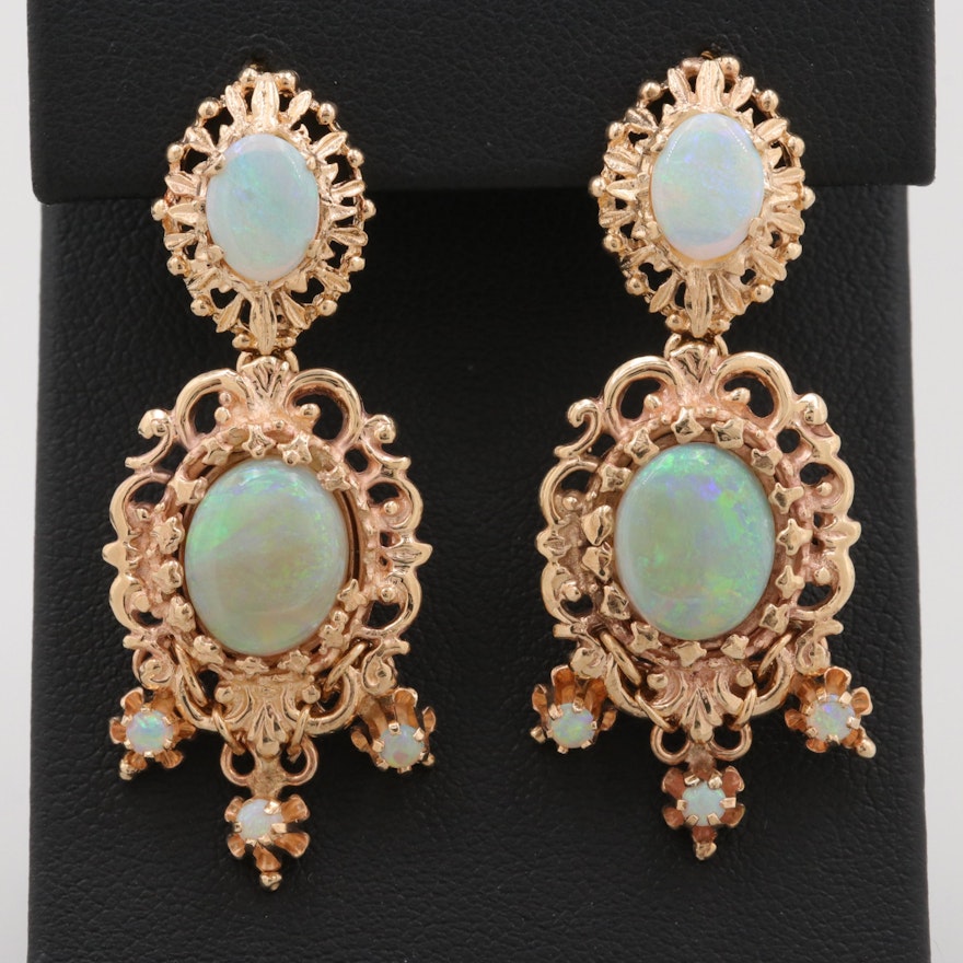 10K Yellow Gold Opal Dangle Earrings