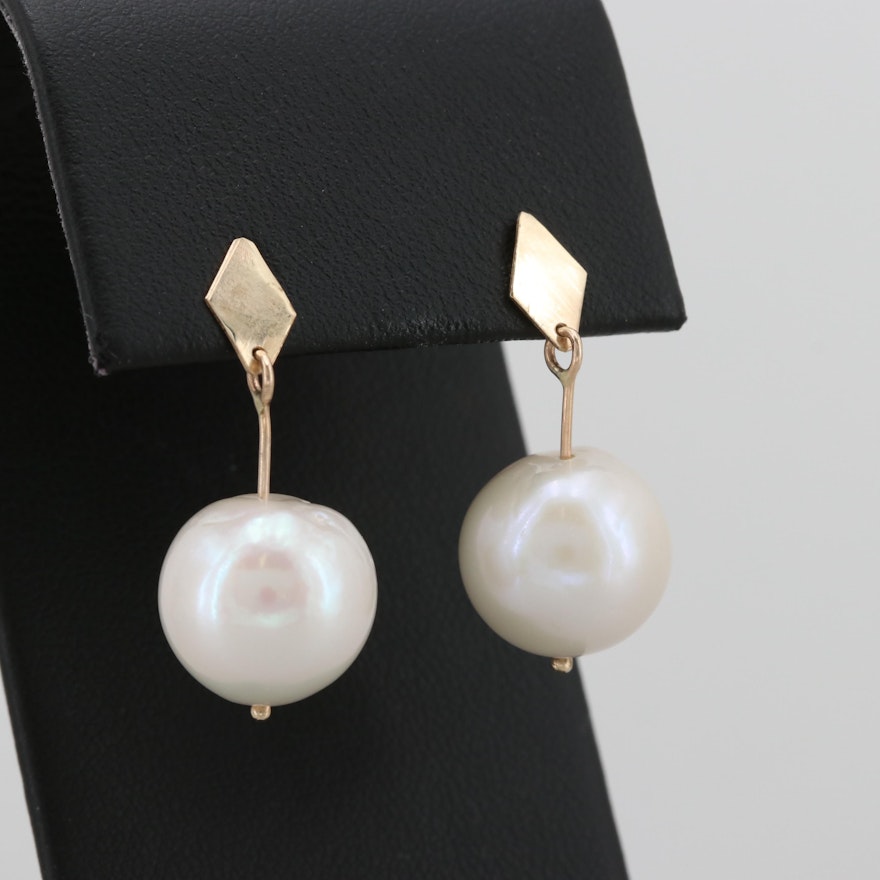 14K Yellow Gold Cultured Pearl Drop Earrings