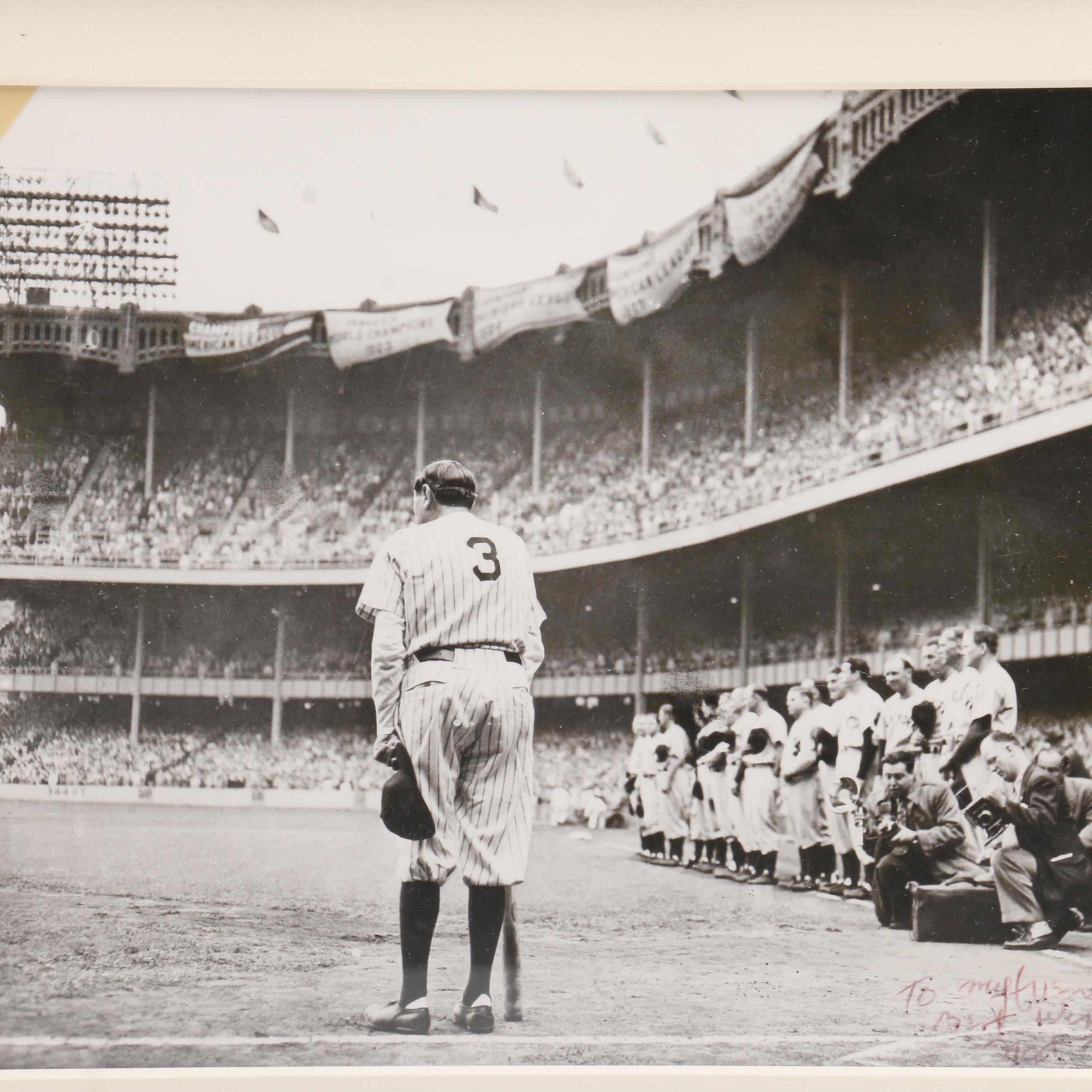 Important Babe Ruth "Farewell" Photo Signed By Nat Fein Original Photographer
