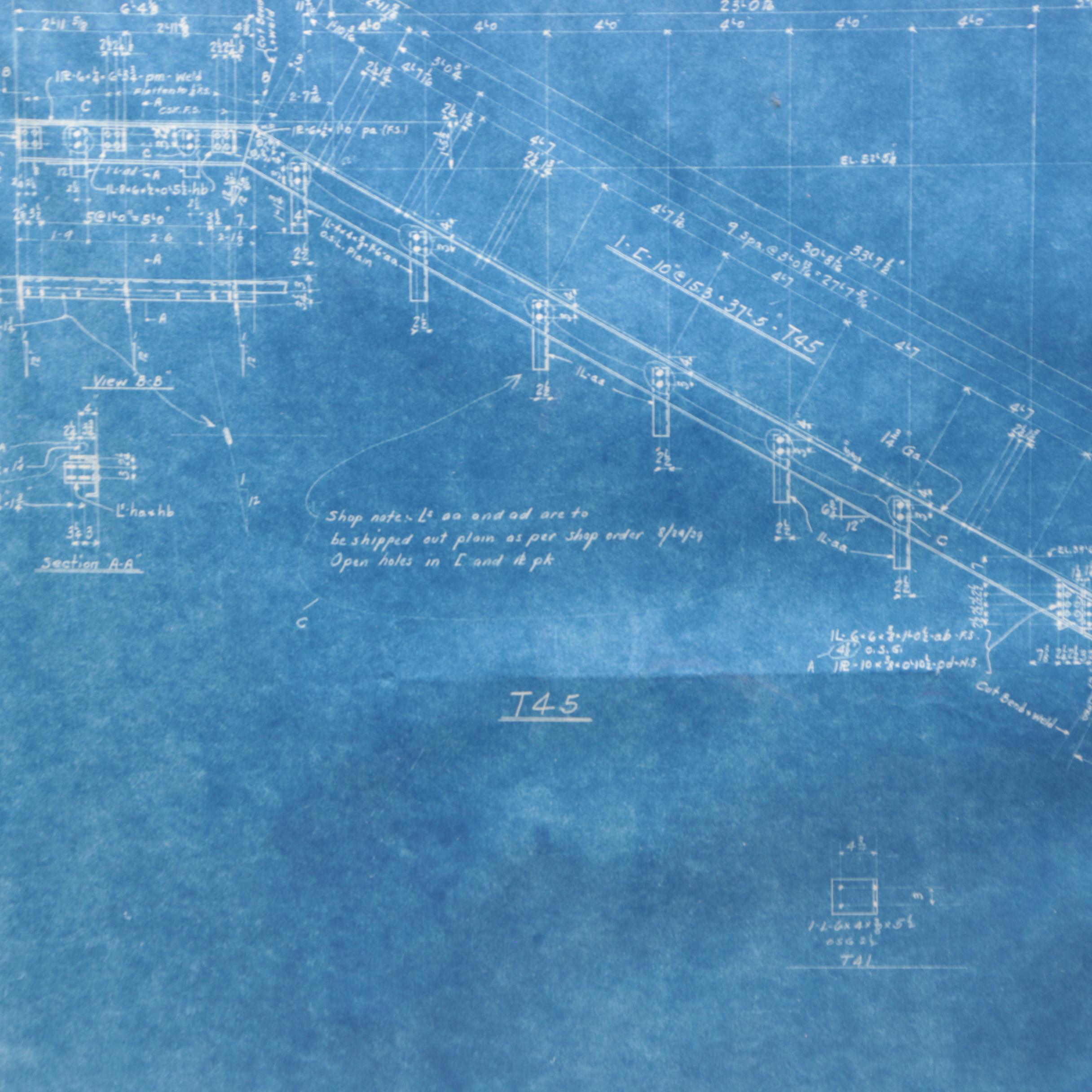 Framed 1939 Crosley Field "Revised Drawing" Grandstand Blueprint