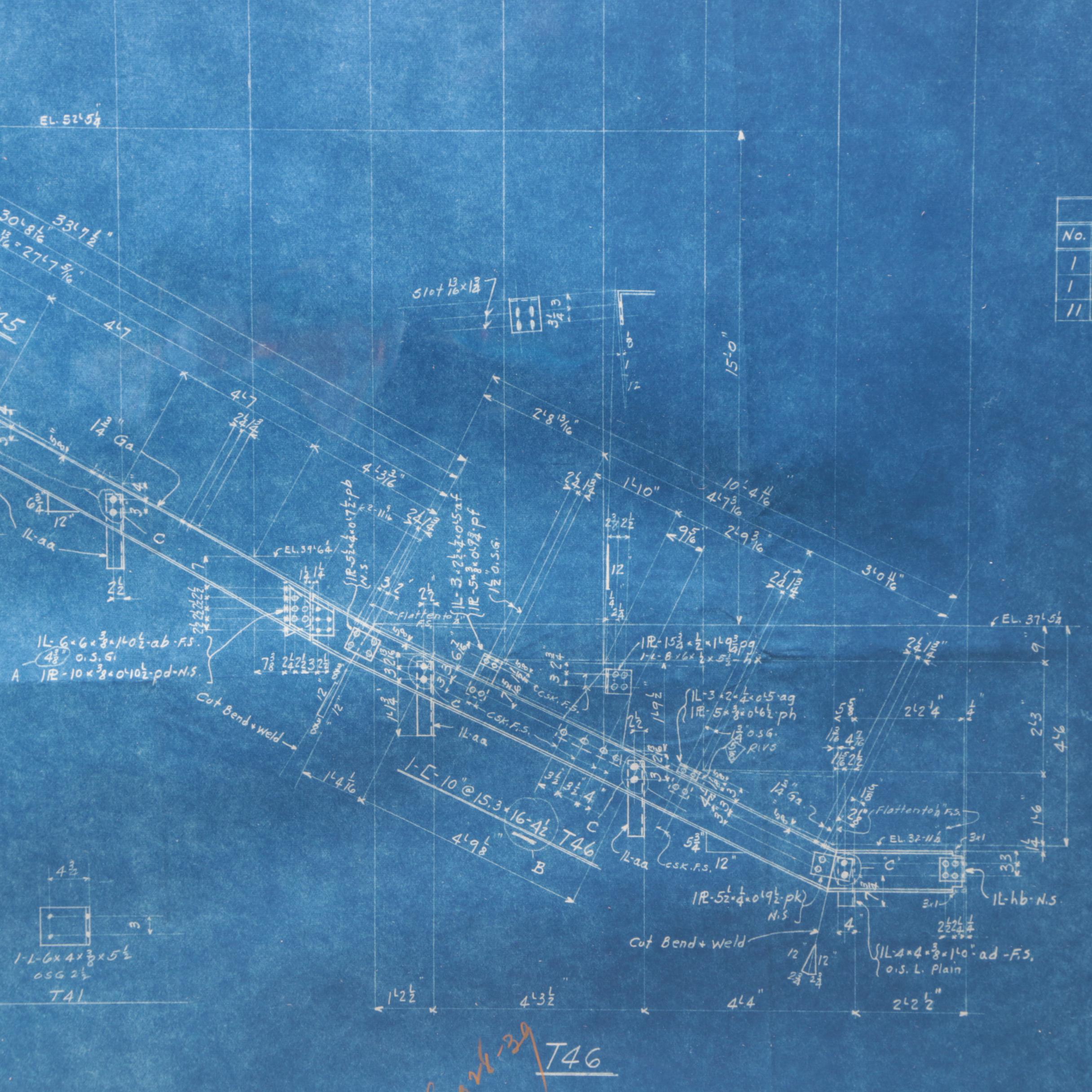 Framed 1939 Crosley Field "Revised Drawing" Grandstand Blueprint