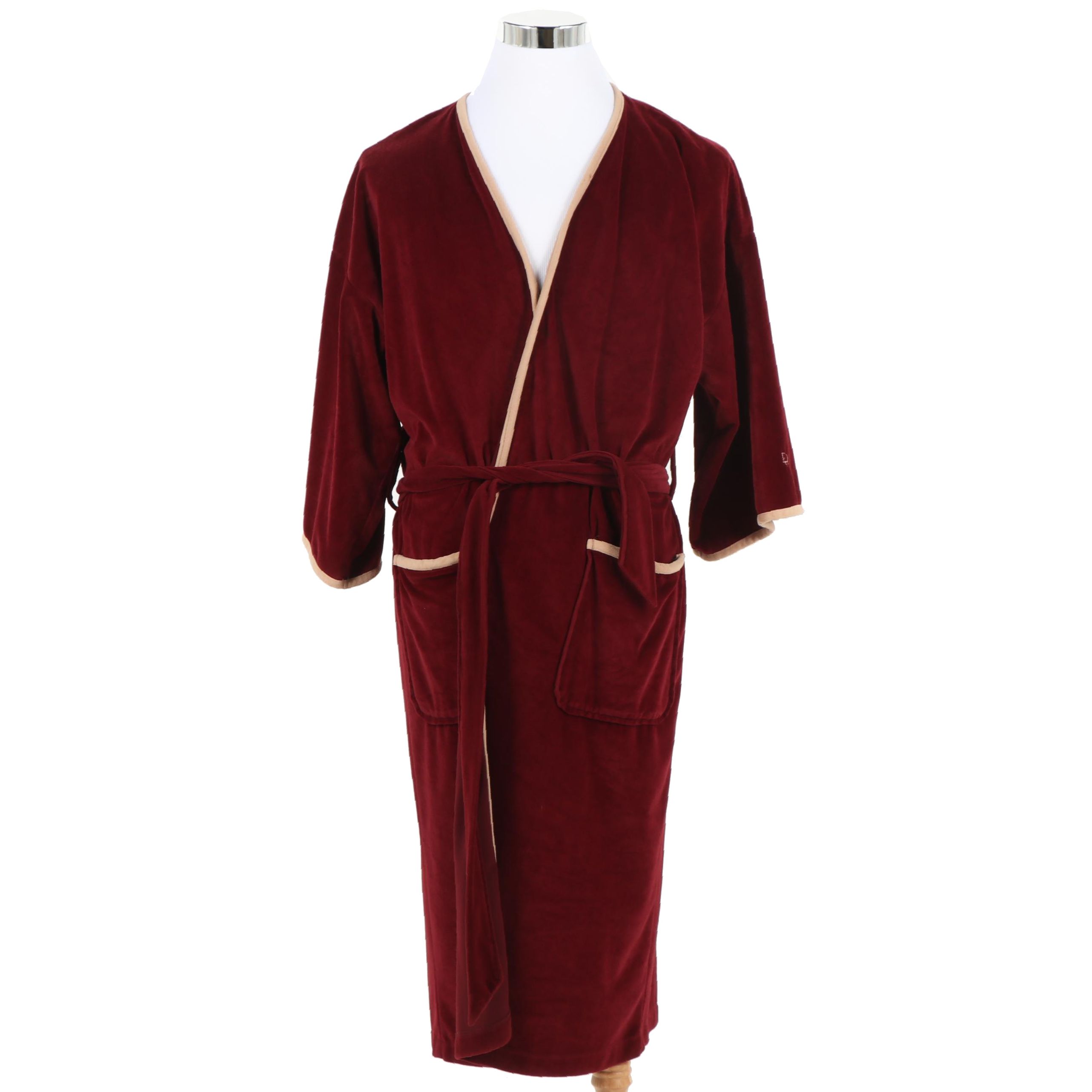Christian Dior Robe de Chambre Burgundy Velveteen Dressing Gown Robe, Vintage