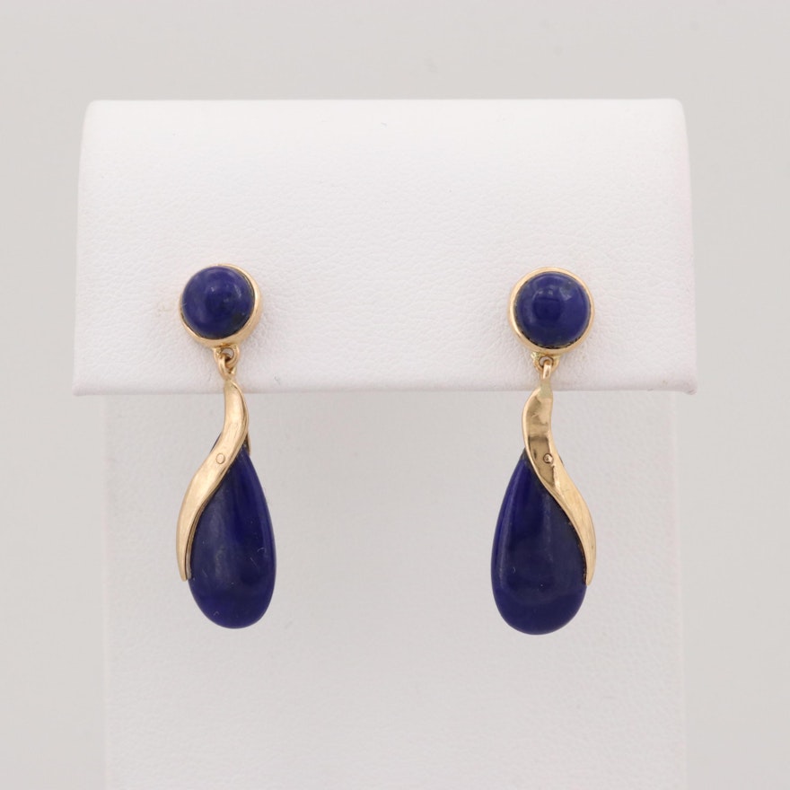 14K Yellow Gold Lapis Lazuli Dangle Earrings