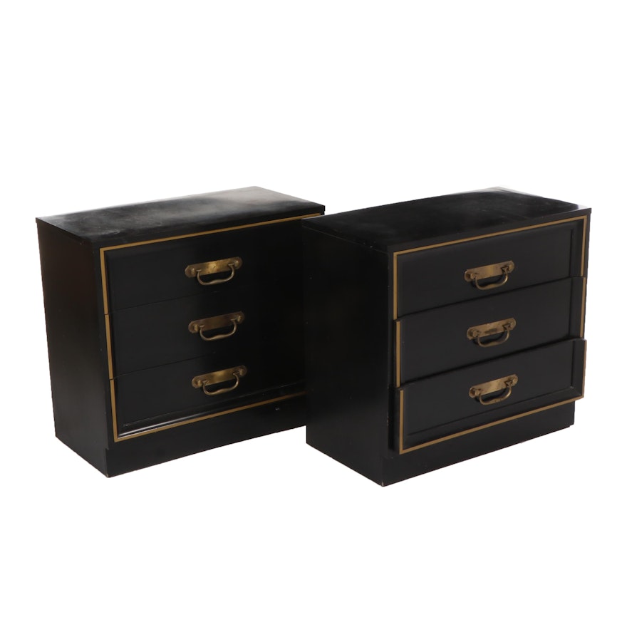 Pair of Chinoiserie Style Black and Gold-Tone Chests of Drawers