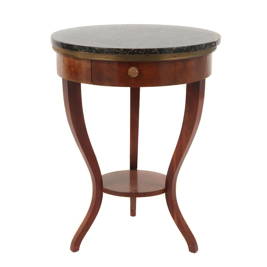 Baker Furniture Wooden Side Table with Stone Top
