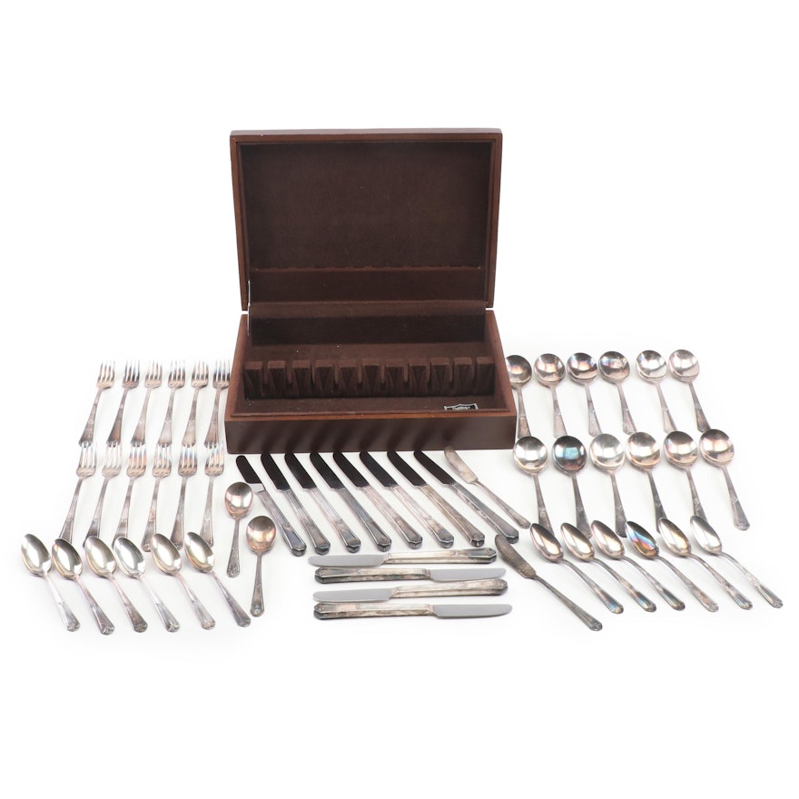 William Rogers Silver Plate Flatware in Mahogany Case