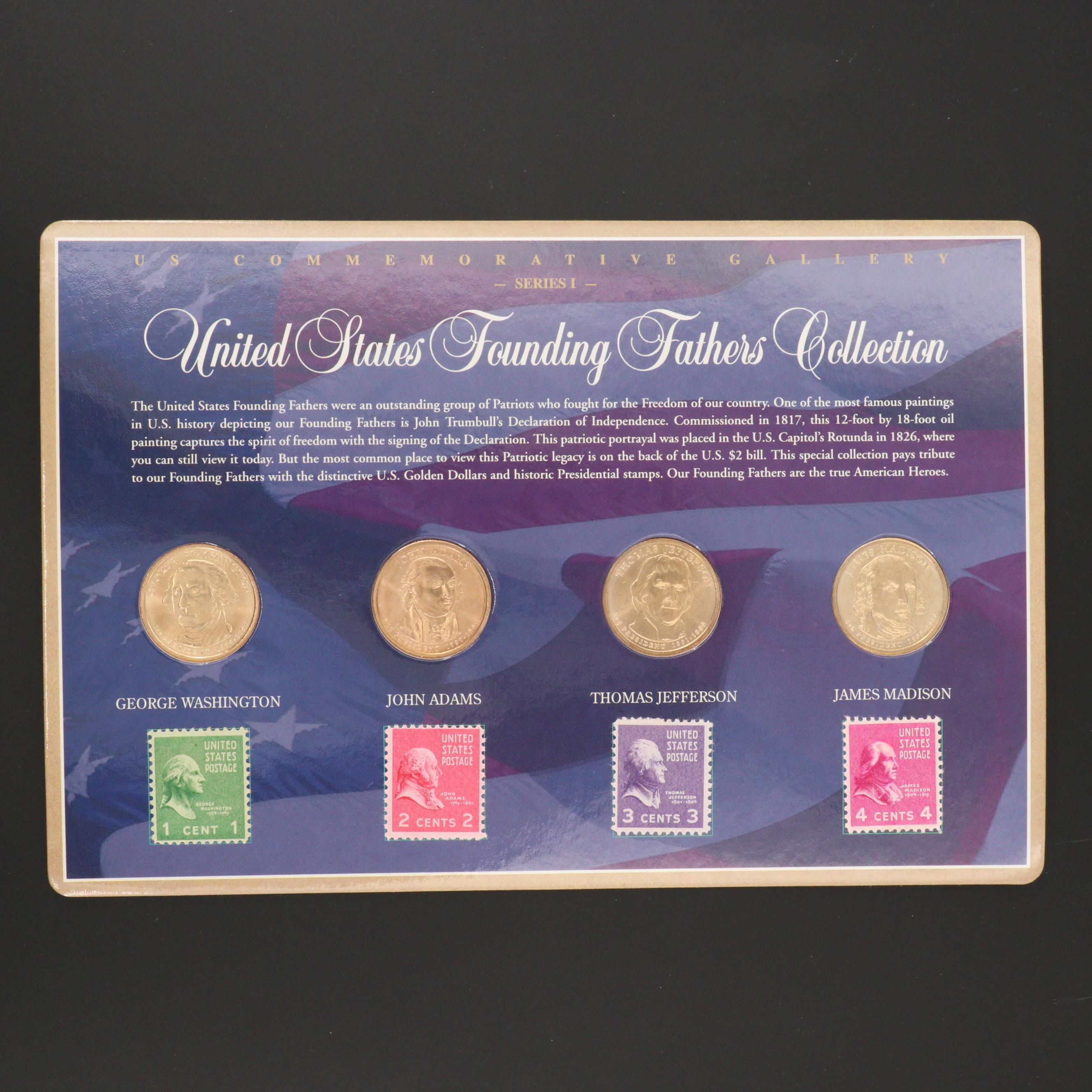 Five "Founding Fathers" Coin and Stamp Sets