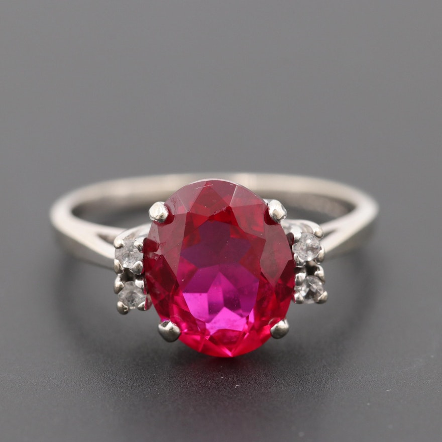 10K White Gold Synthetic Ruby and Synthetic Spinel Ring