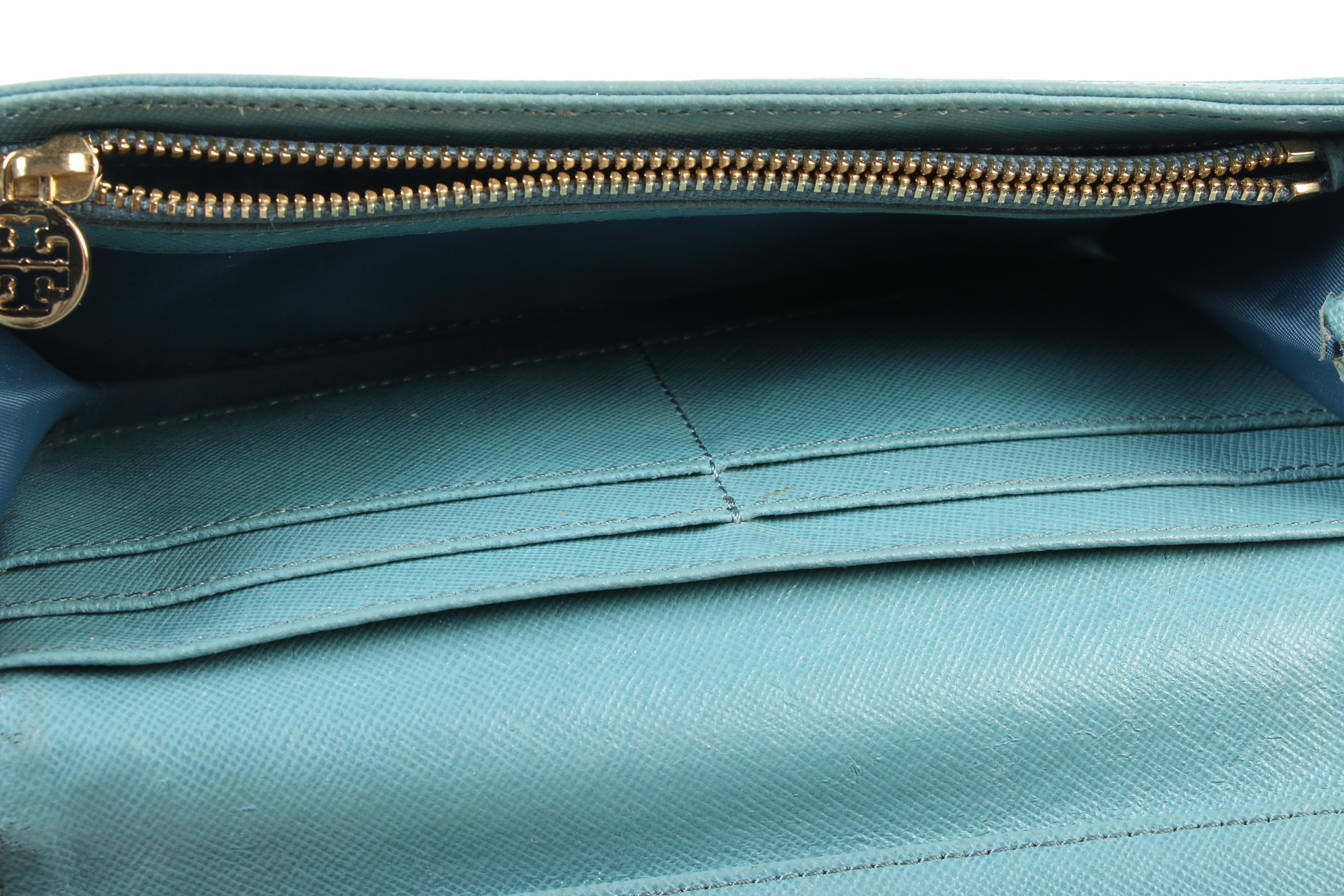 Tory Burch Turquoise Saffiano Leather Wallet
