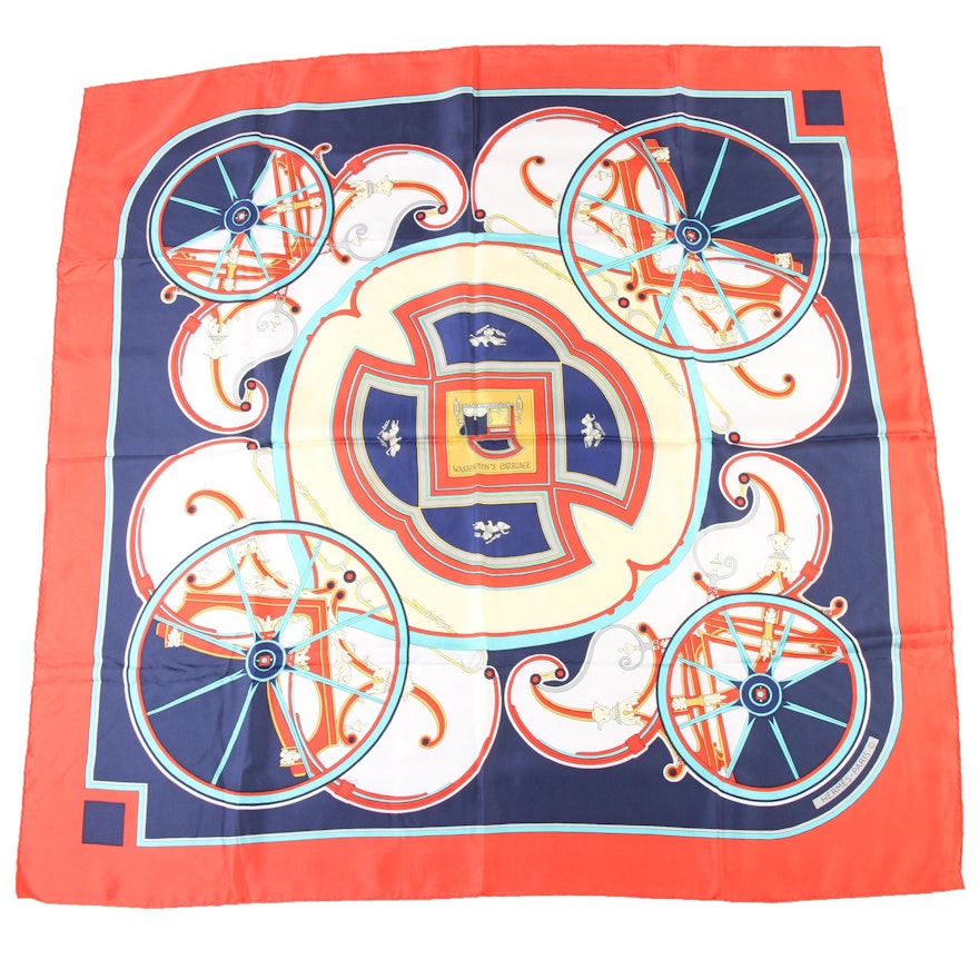 Hermès Paris "Washington's Carriage" Silk Scarf Designed by Caty Latham