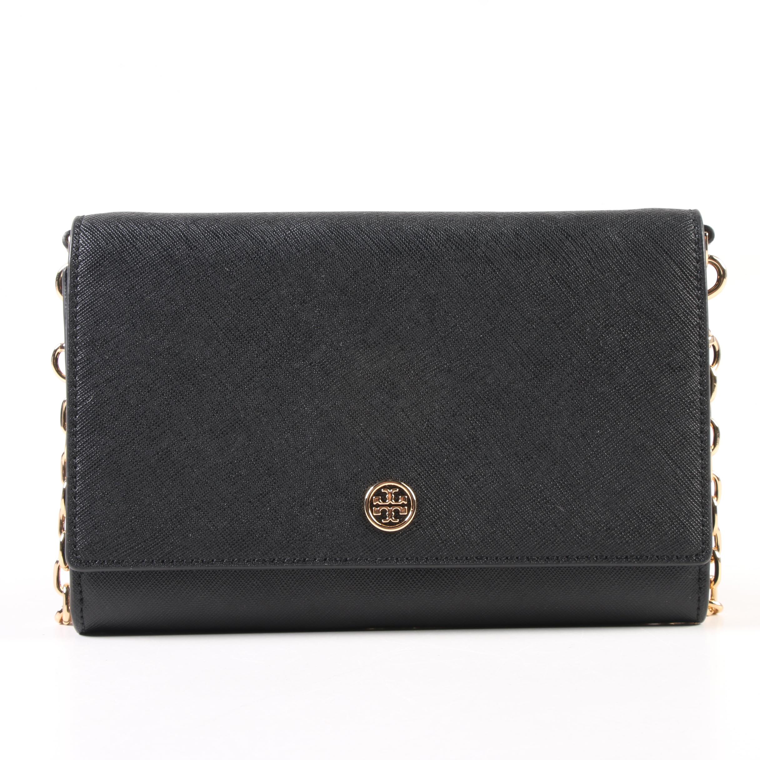 Tory Burch Robinson Chain Wallet Shoulder Bag in Black Saffiano Leather