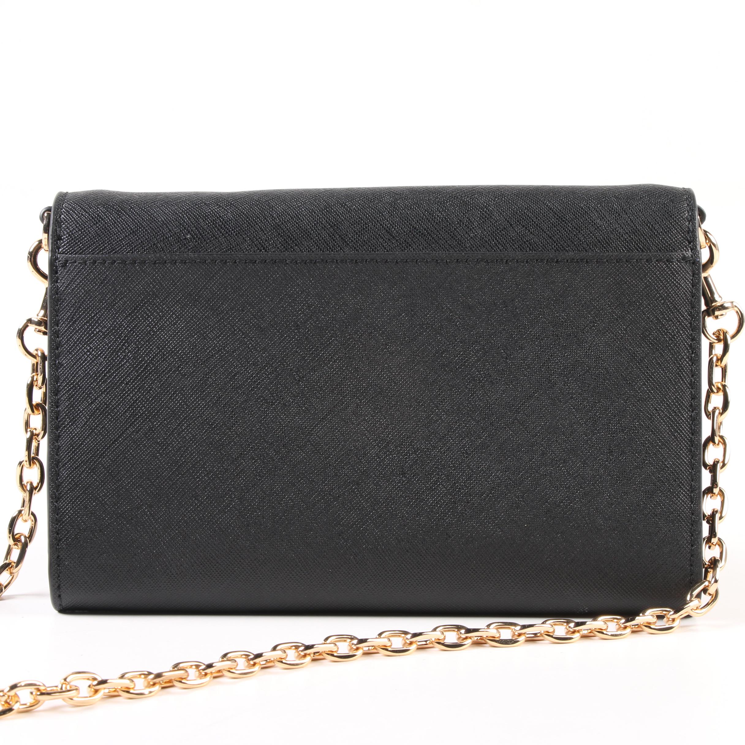 Tory Burch Robinson Chain Wallet Shoulder Bag in Black Saffiano Leather