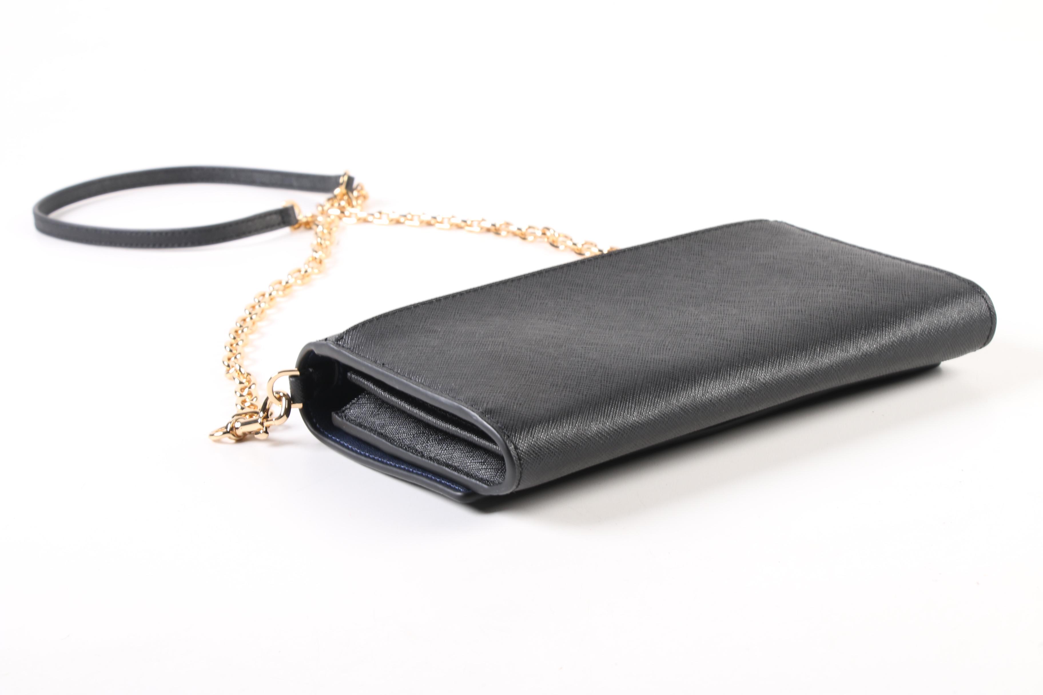 Tory Burch Robinson Chain Wallet Shoulder Bag in Black Saffiano Leather