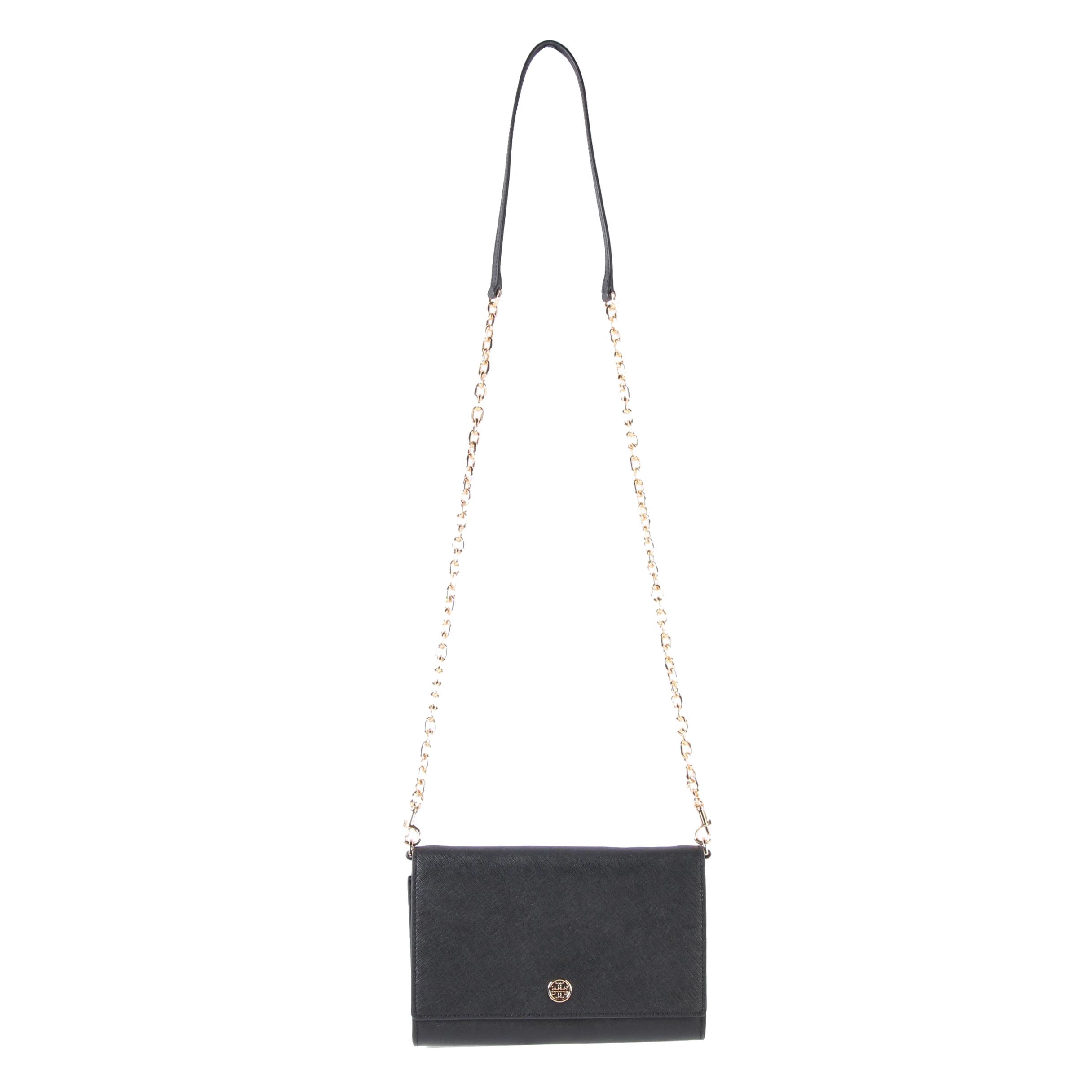 Tory Burch Robinson Chain Wallet Shoulder Bag in Black Saffiano Leather