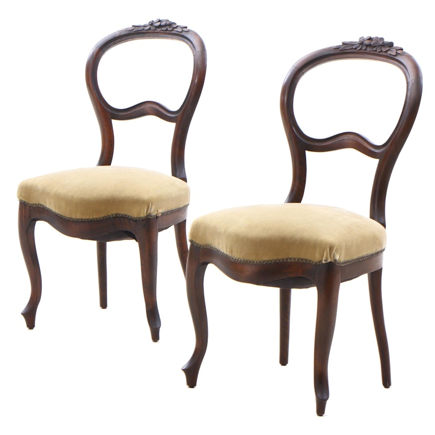Victorian Walnut Upholstered Side Chairs, Circa 1880