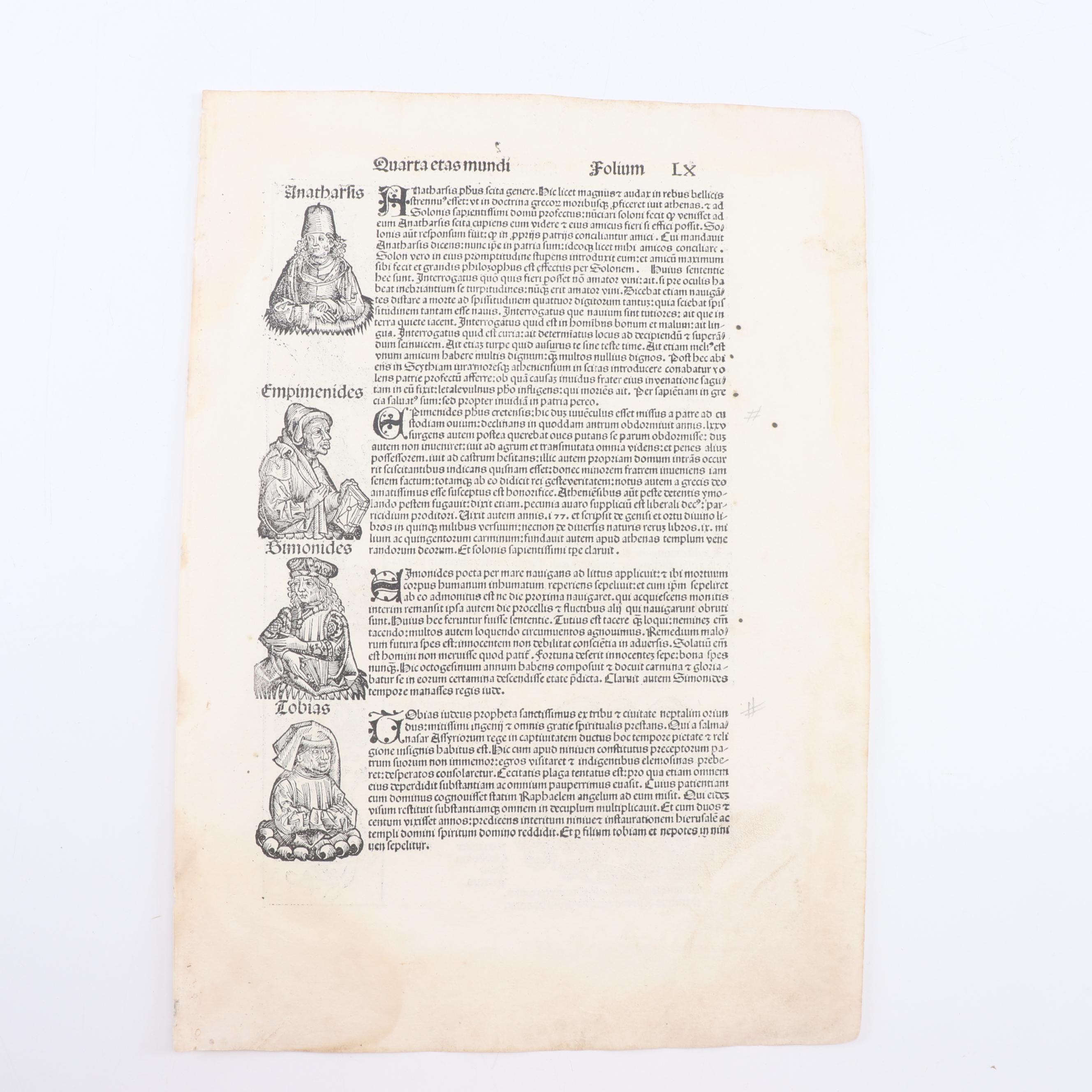 Leaves from circa 1493 "Nuremberg Chronicle" with Woodcuts