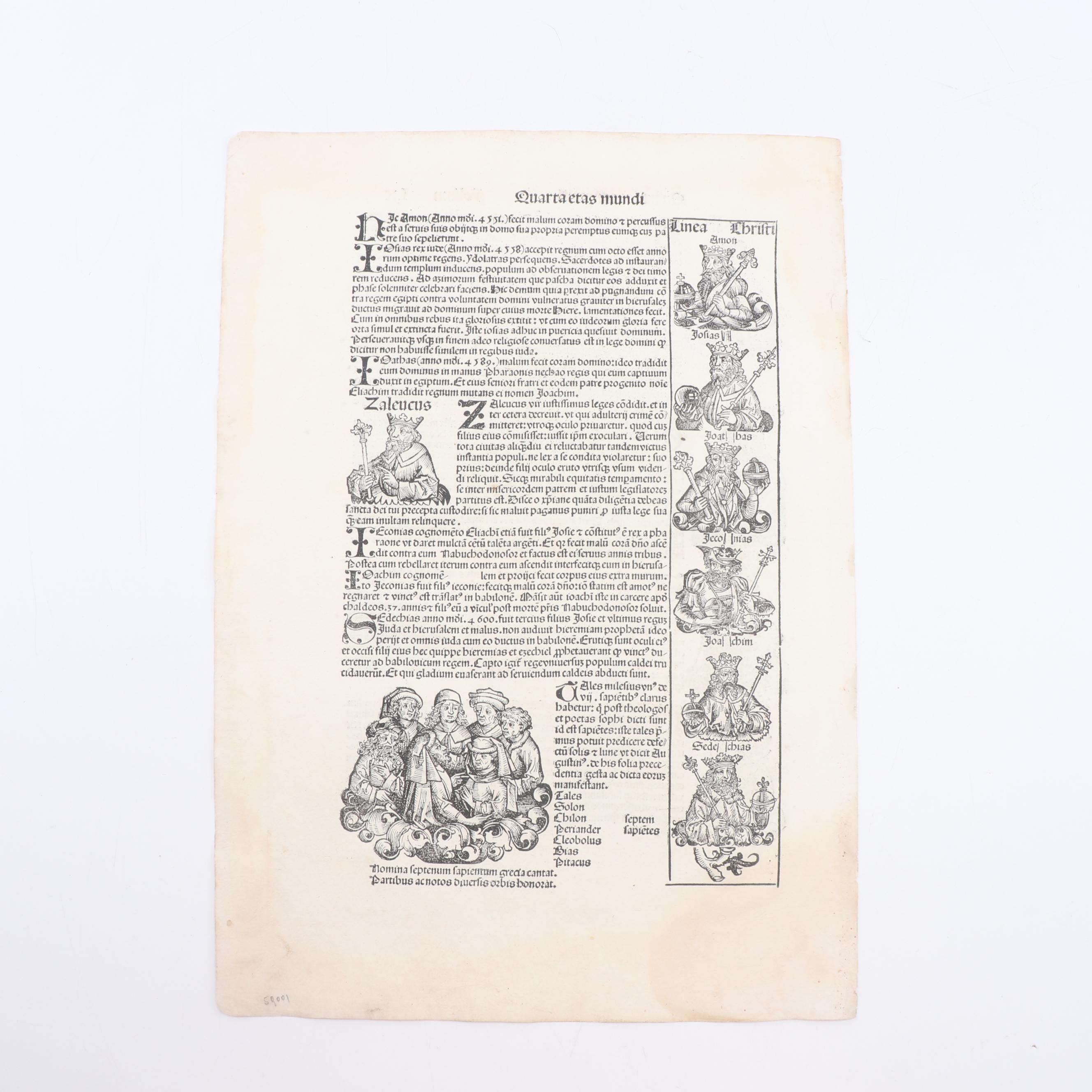 Leaves from circa 1493 "Nuremberg Chronicle" with Woodcuts