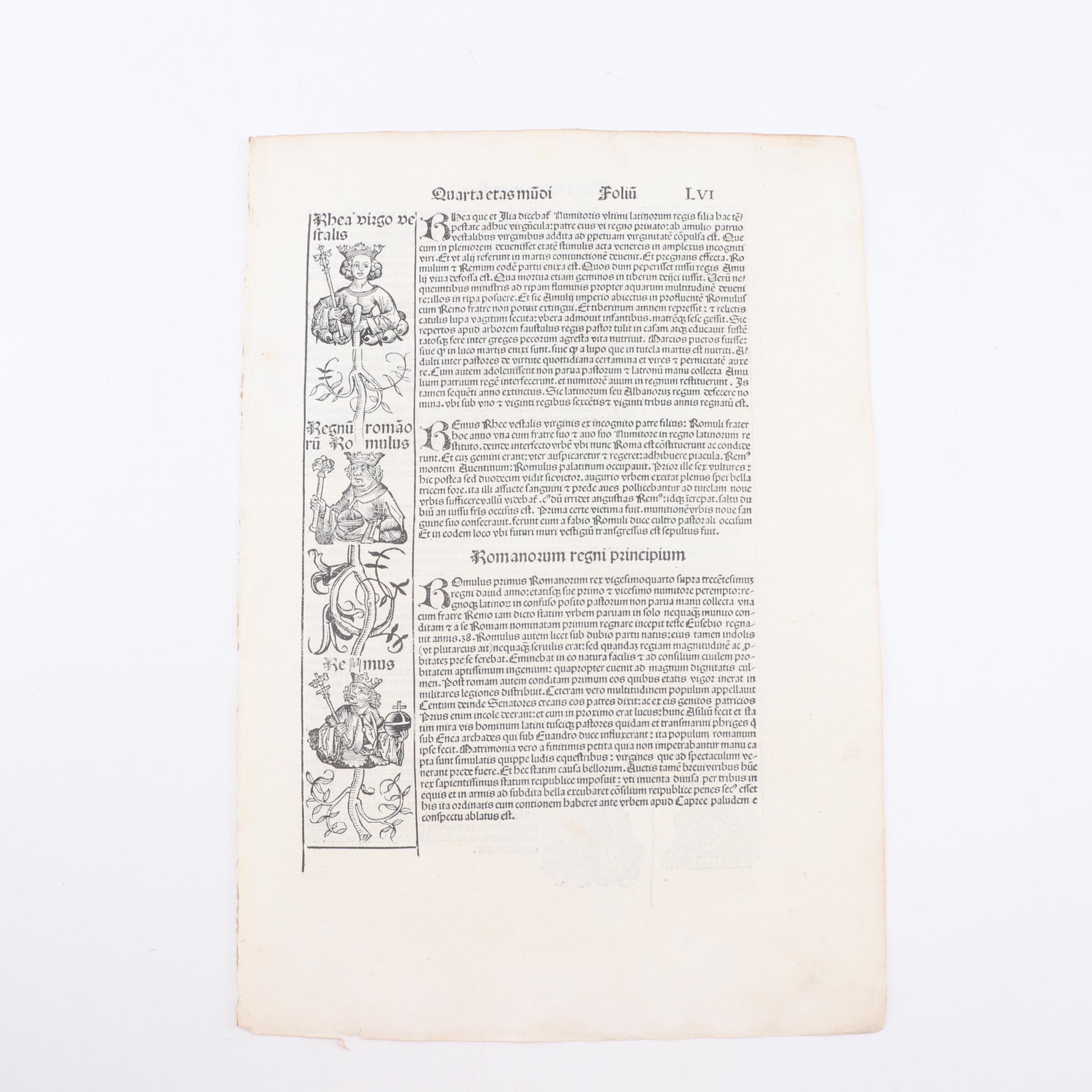 Leaves from circa 1493 "Nuremberg Chronicle" with Woodcuts