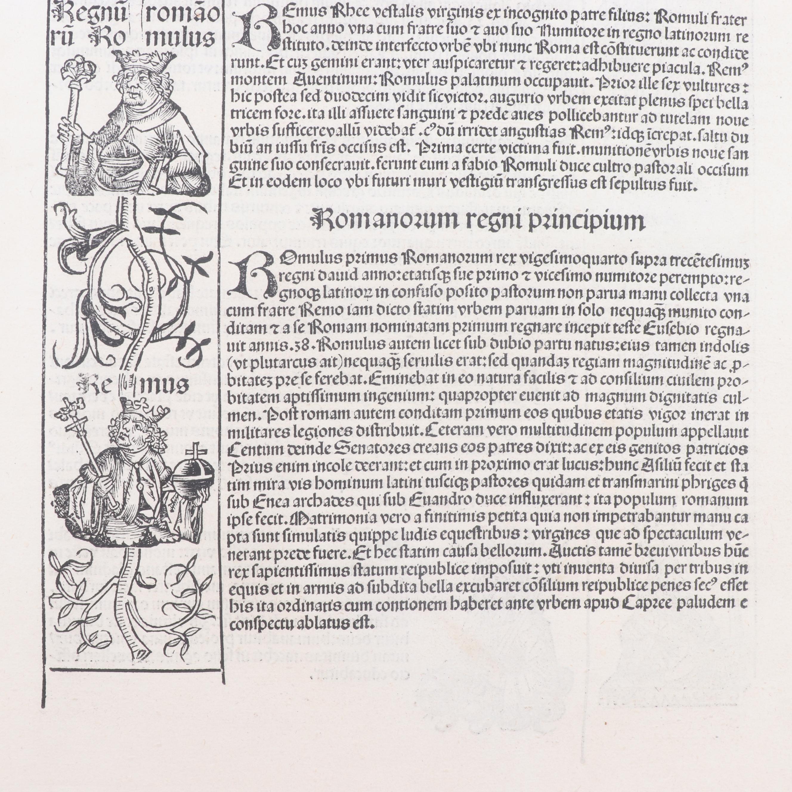 Leaves from circa 1493 "Nuremberg Chronicle" with Woodcuts