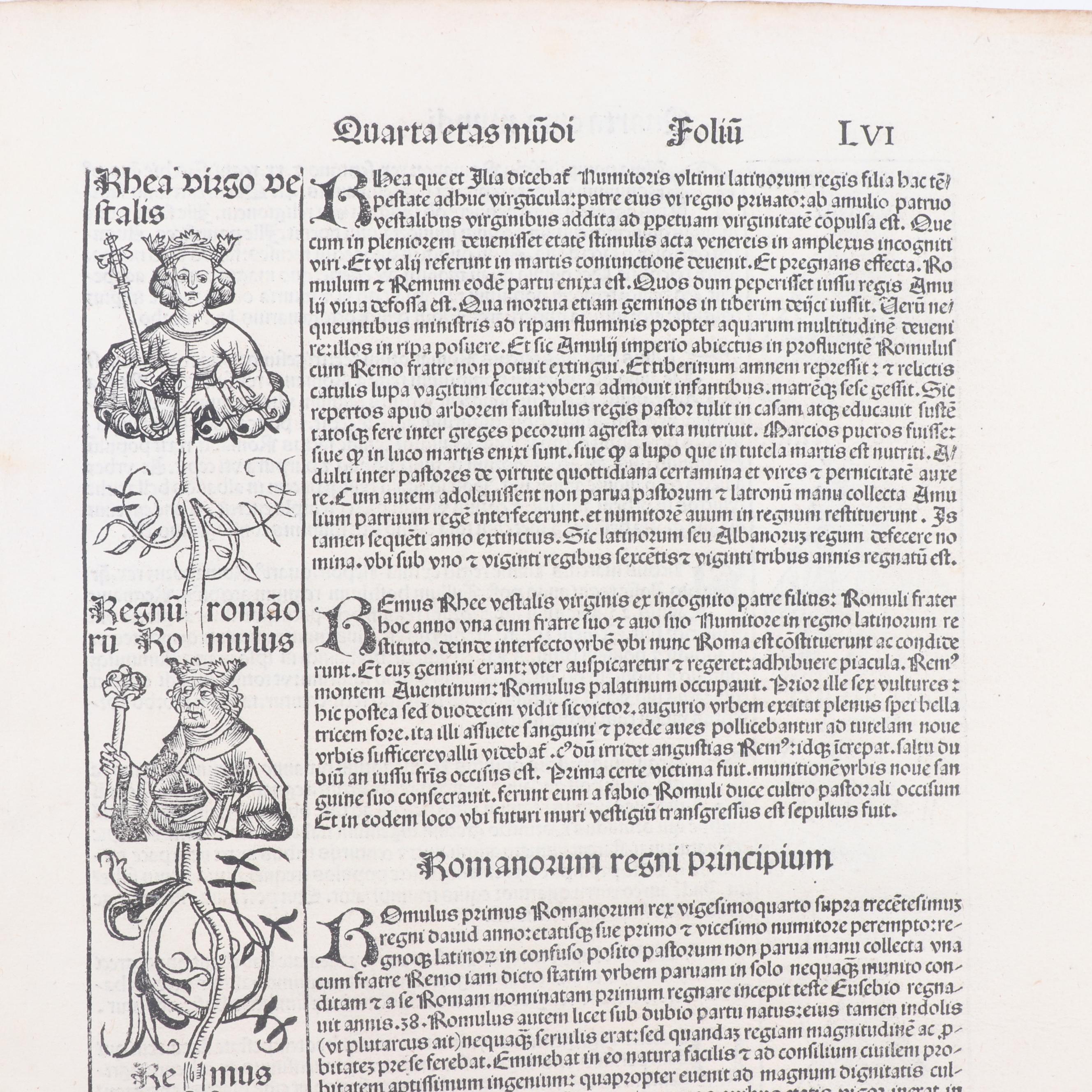 Leaves from circa 1493 "Nuremberg Chronicle" with Woodcuts