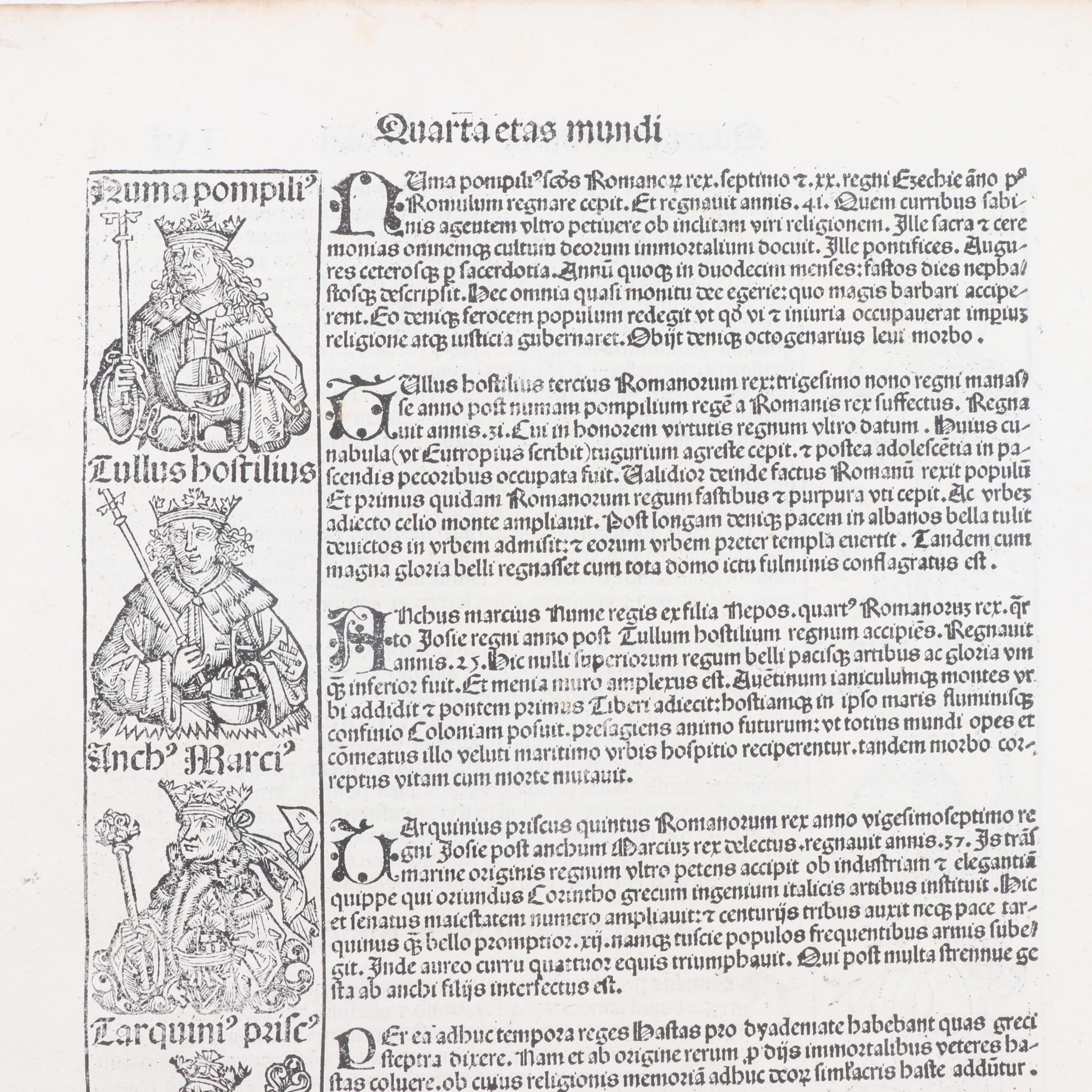 Leaves from circa 1493 "Nuremberg Chronicle" with Woodcuts