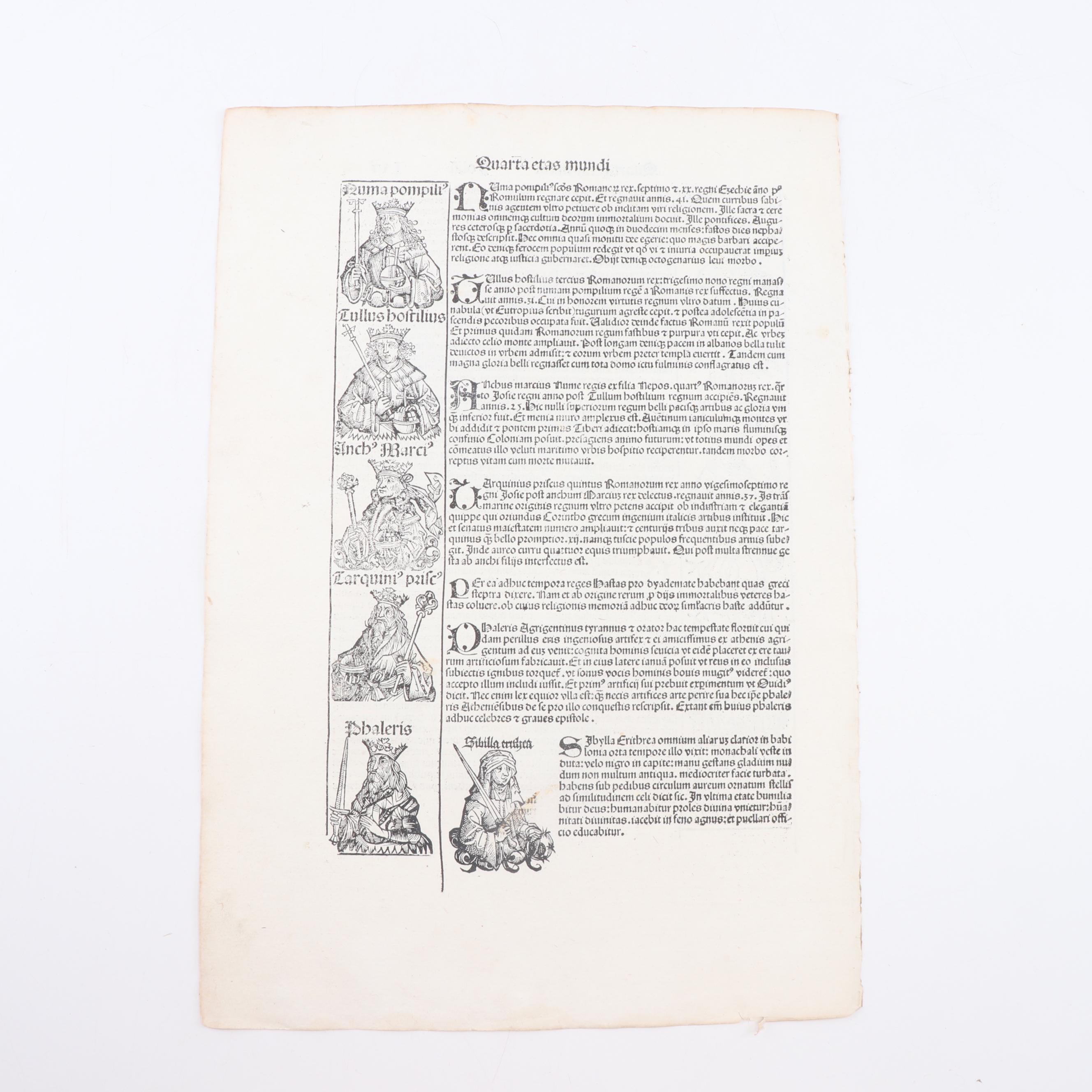 Leaves from circa 1493 "Nuremberg Chronicle" with Woodcuts