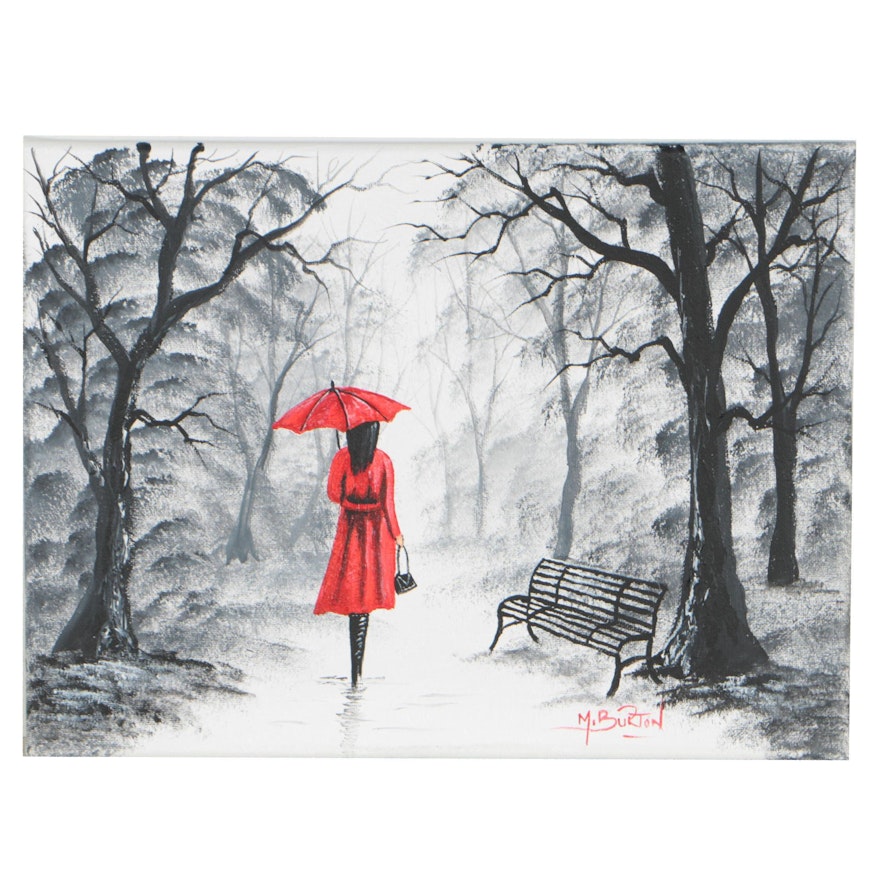 Mal Burton Mixed Media Painting "Red Umbrella"