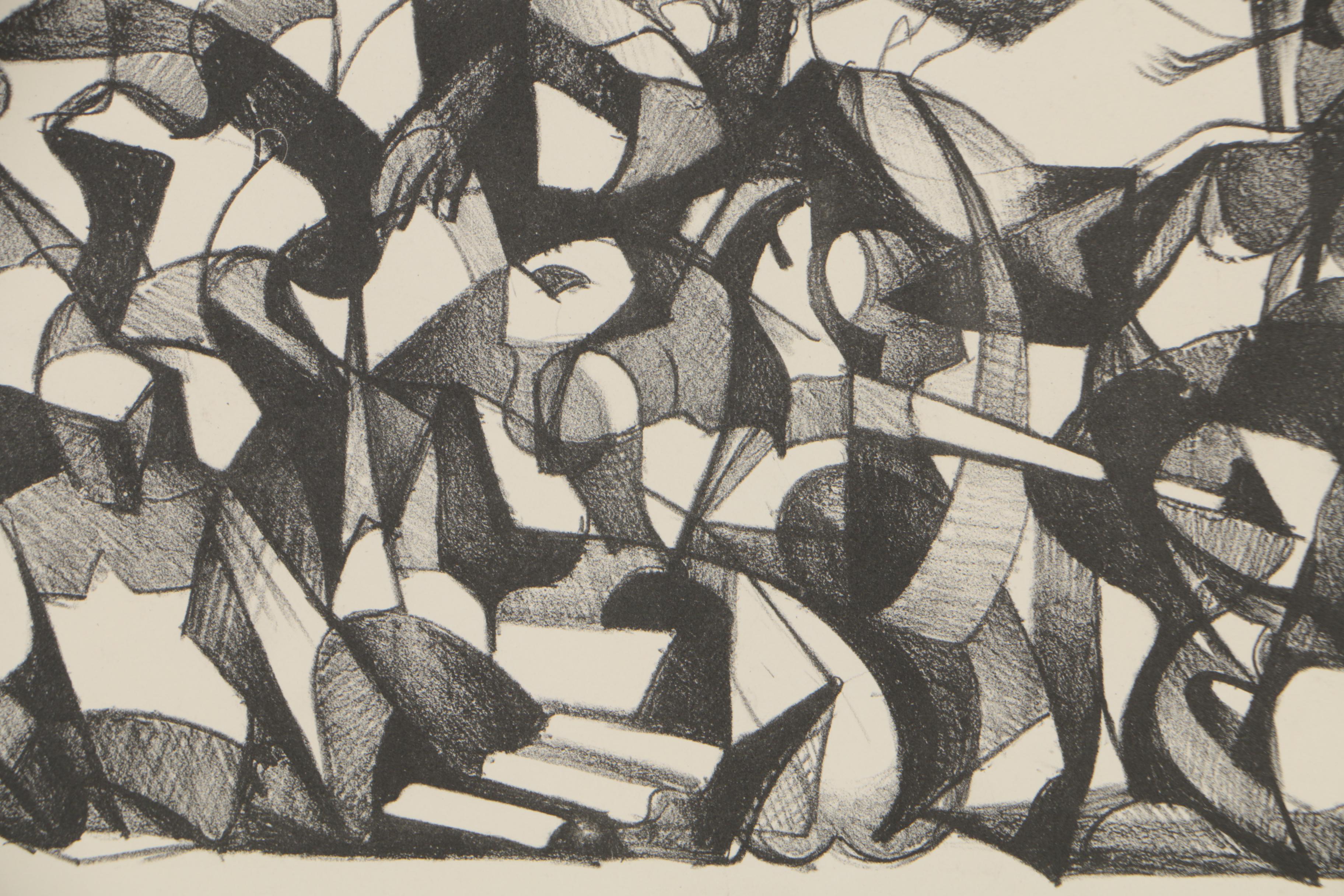 Arthur Helwig 1954 Abstract Lithograph "Coney Island Beach Scene"