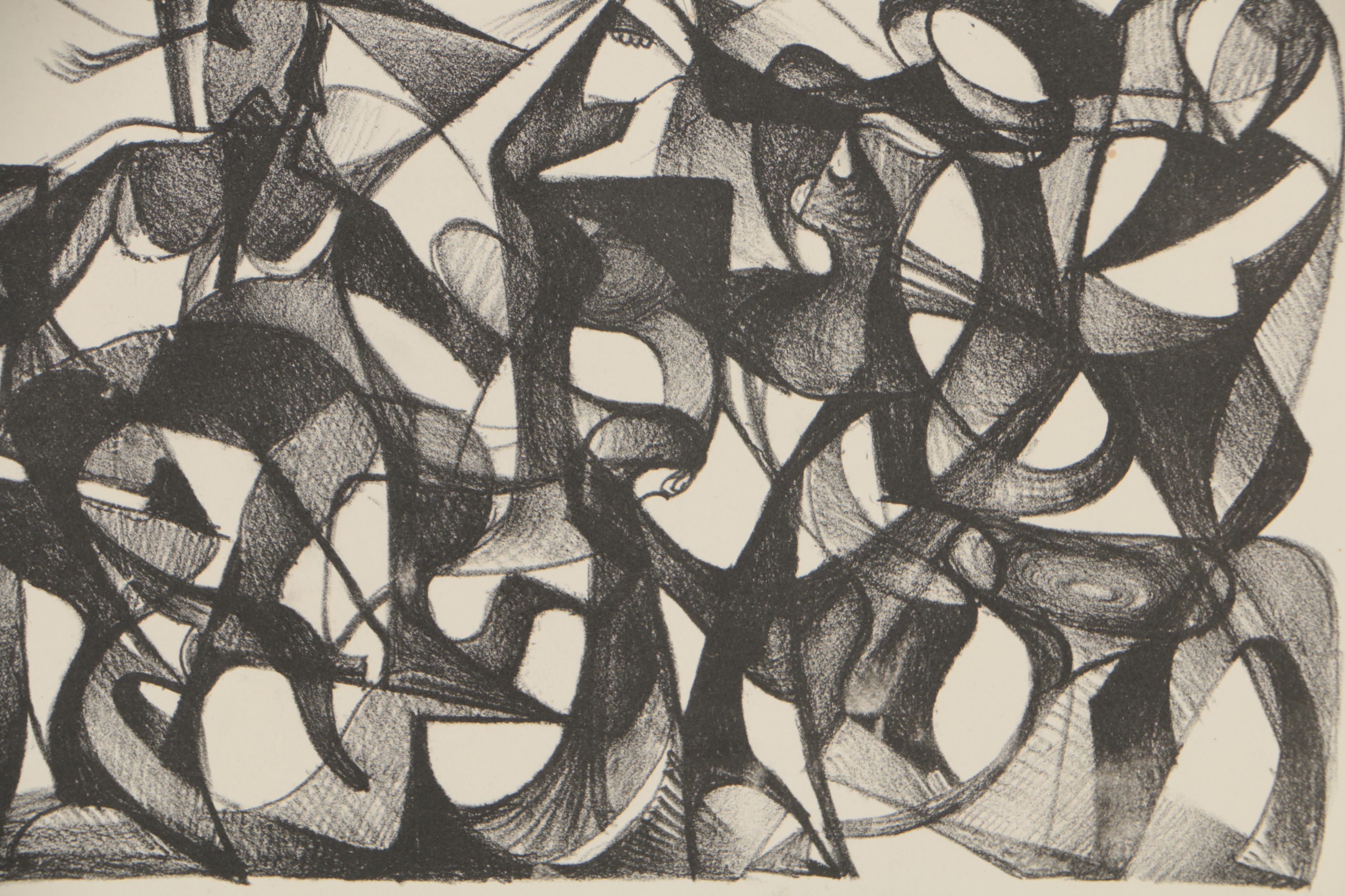 Arthur Helwig 1954 Abstract Lithograph "Coney Island Beach Scene"