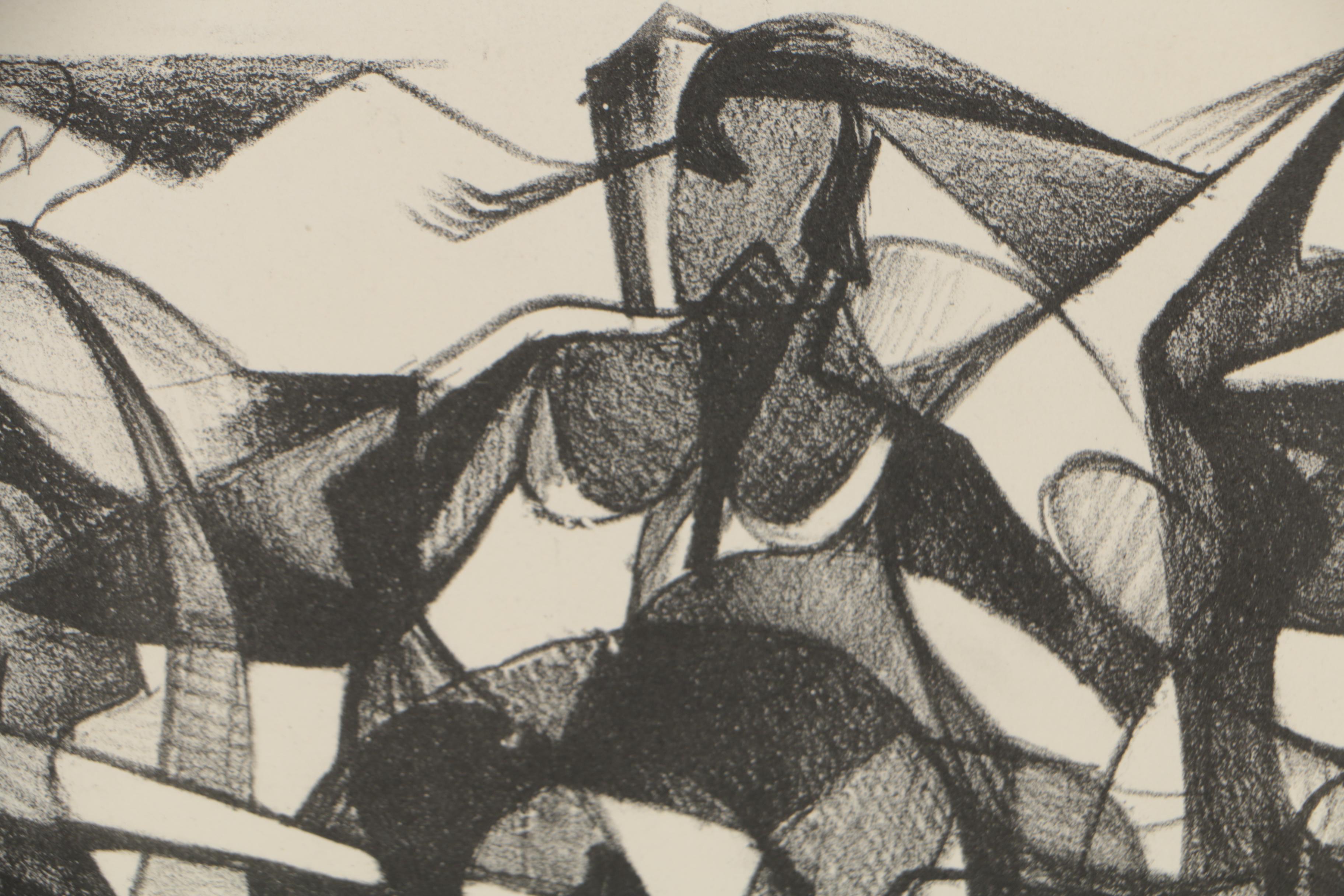 Arthur Helwig 1954 Abstract Lithograph "Coney Island Beach Scene"