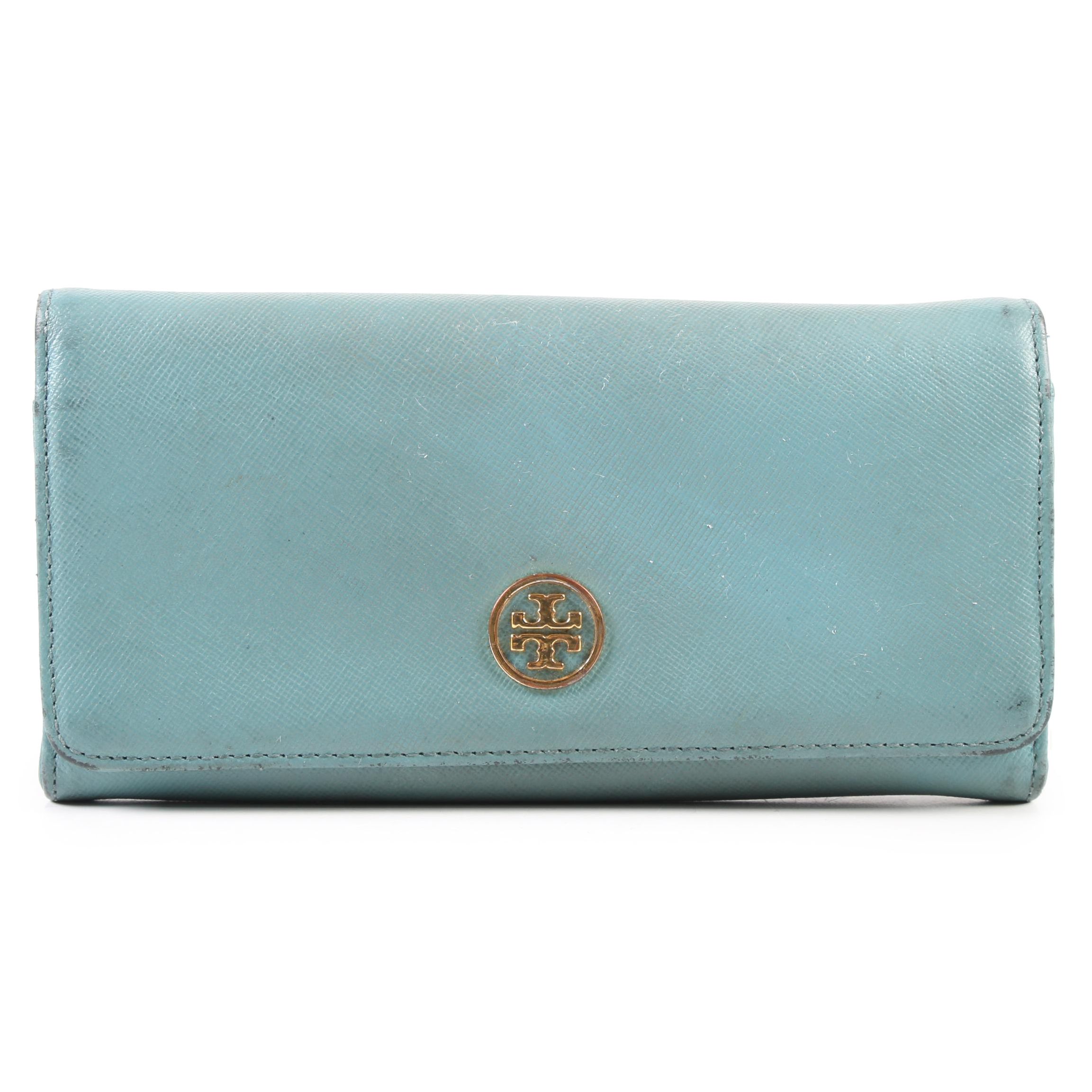 Tory Burch Turquoise Saffiano Leather Wallet
