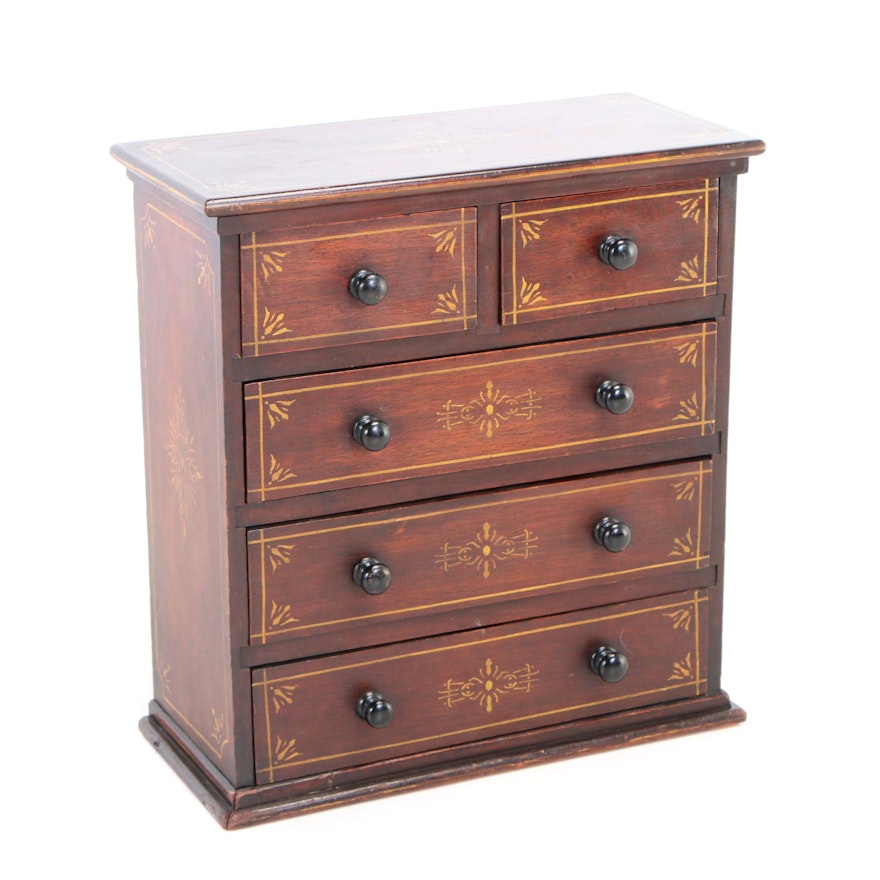 Paint-Decorated Mahogany Child's Chest of Drawers, 19th Century