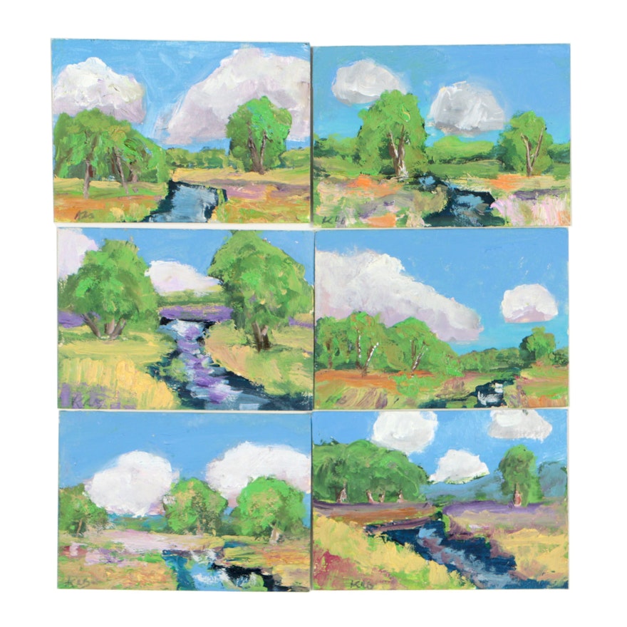 Kenneth Burnside Miniature Landscape Oil Paintings, Set of Six