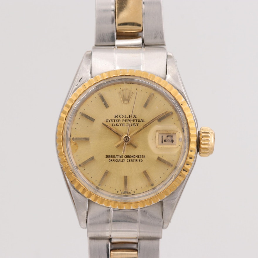 Vintage Rolex Datejust Stainless Steel and 18K Yellow Gold Wristwatch, 1970