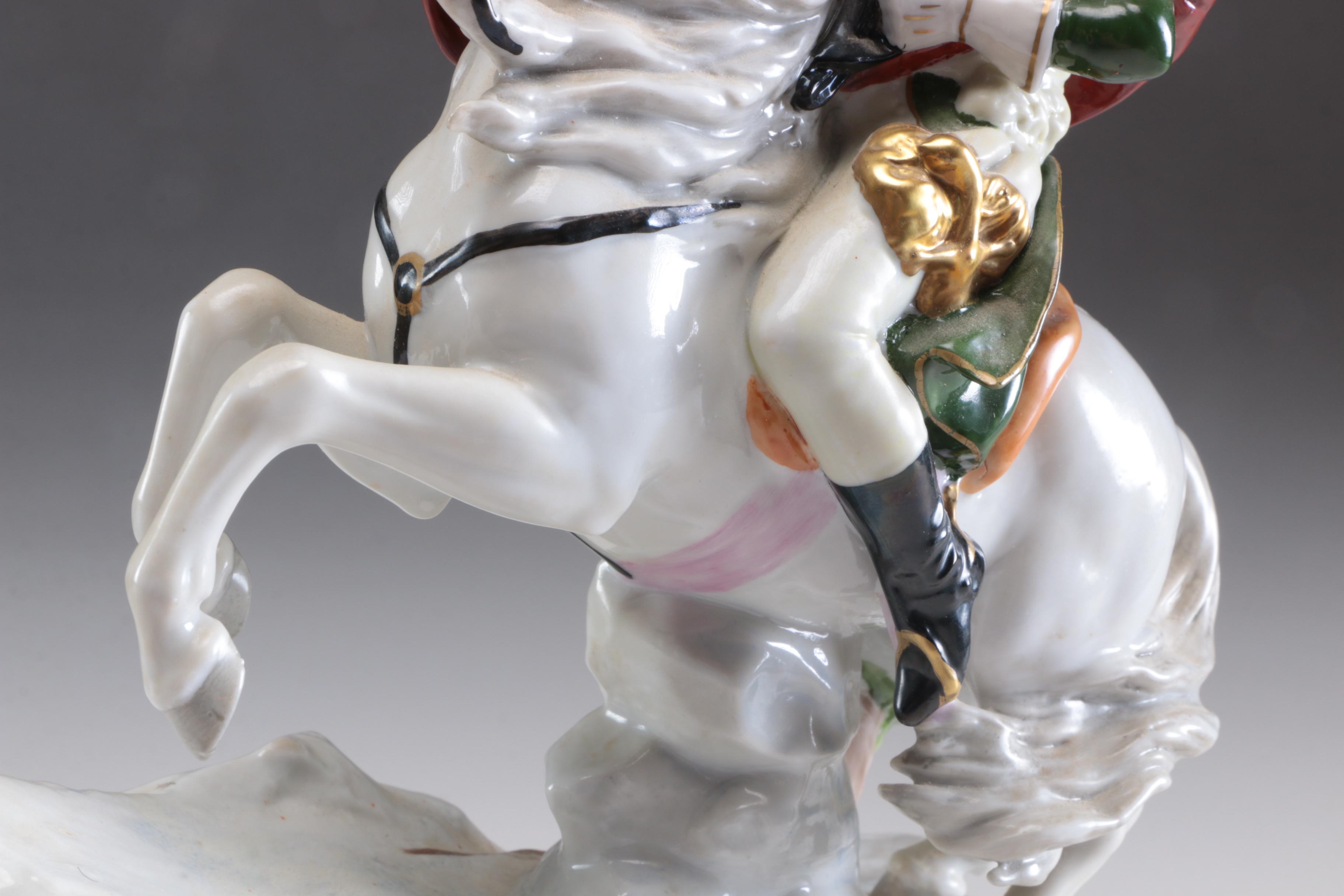 Sitzendorf Porcelain Figurine of Napoleon on Horseback, German 20th Century