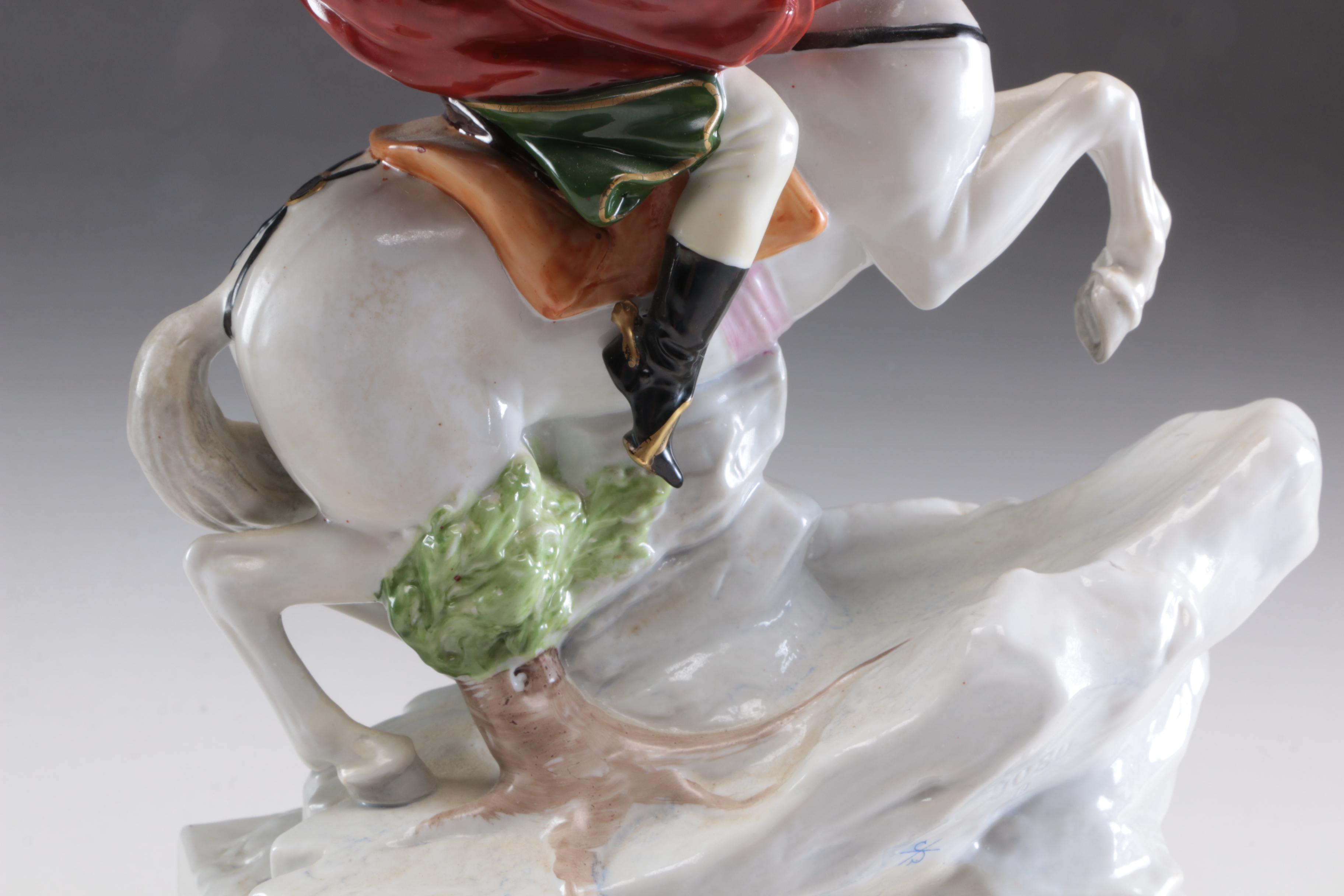 Sitzendorf Porcelain Figurine of Napoleon on Horseback, German 20th Century