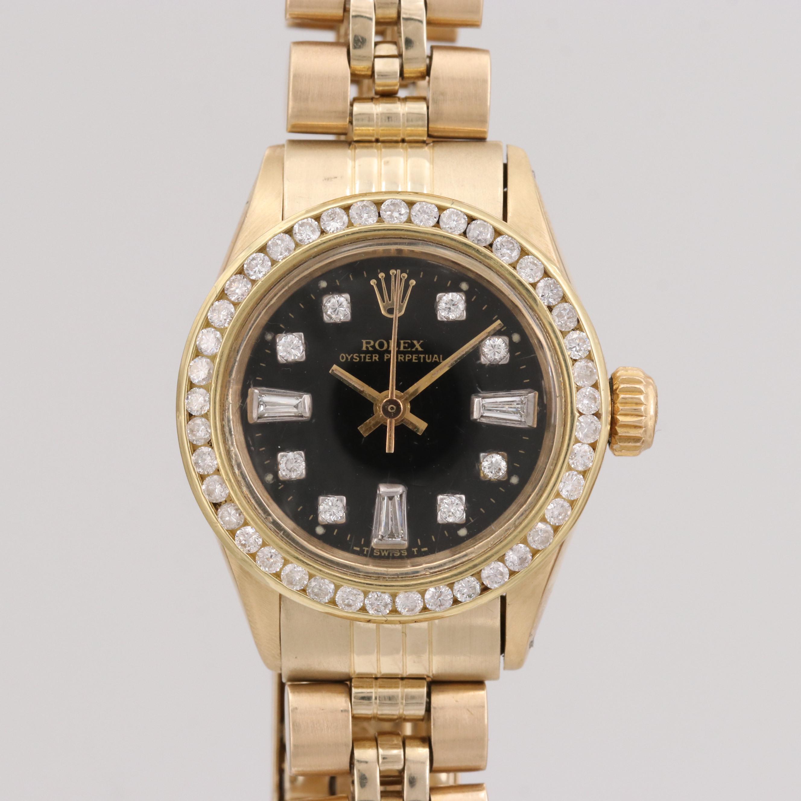 Vintage Rolex Oyster Perpetual 14K Gold and Diamond Automatic Watch