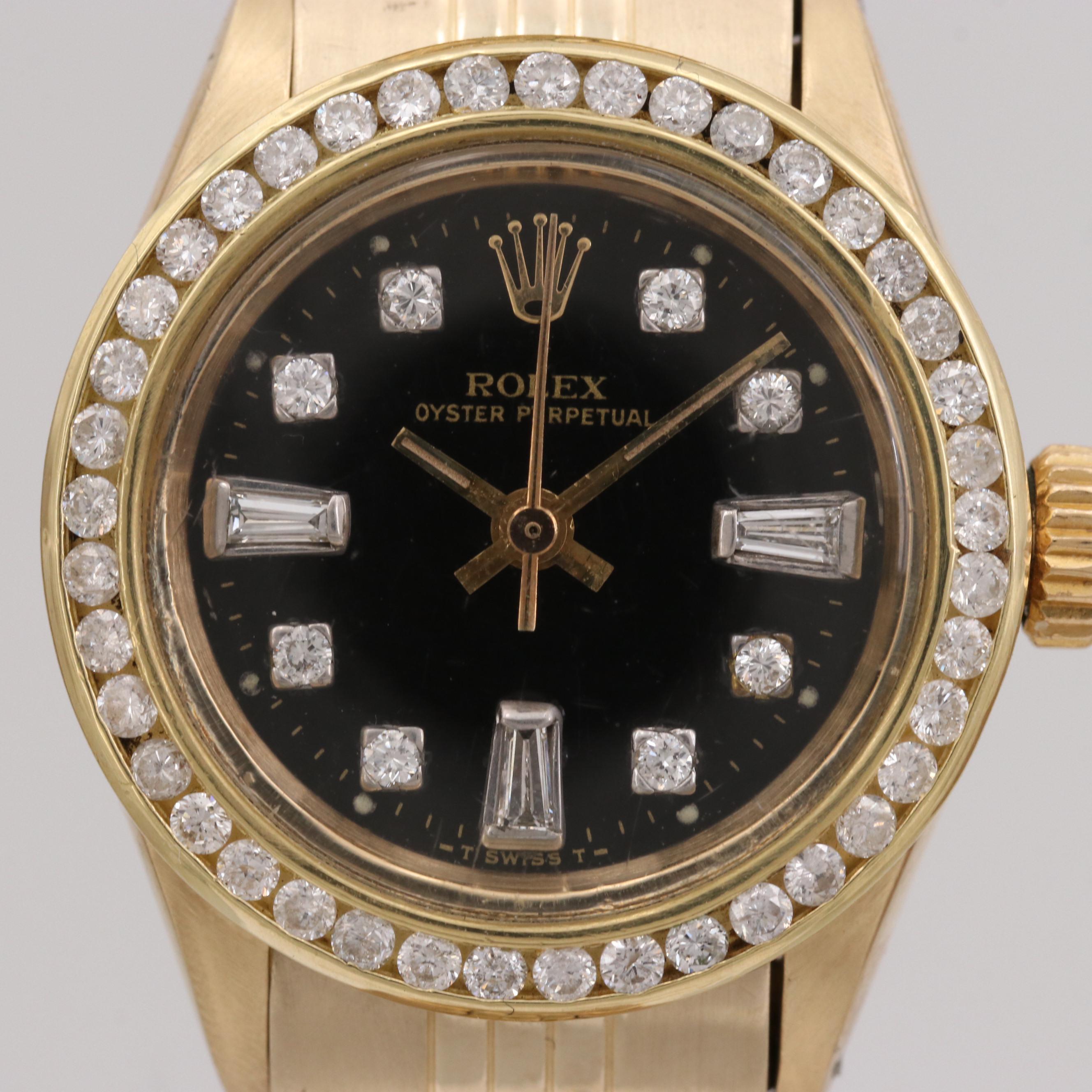 Vintage Rolex Oyster Perpetual 14K Gold and Diamond Automatic Watch