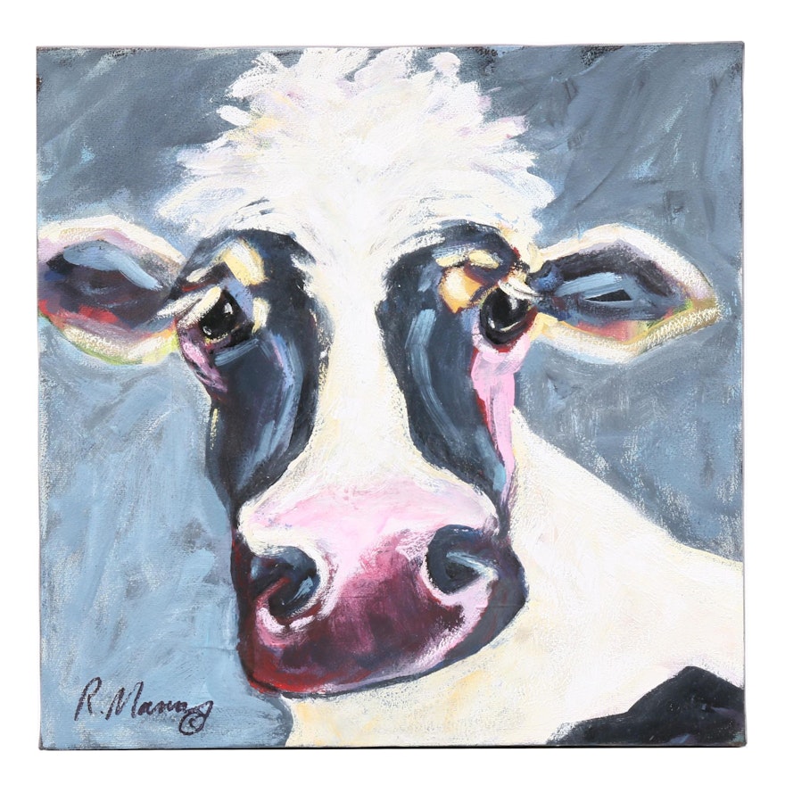 Rebecca Manns Acrylic Painting of a Cow