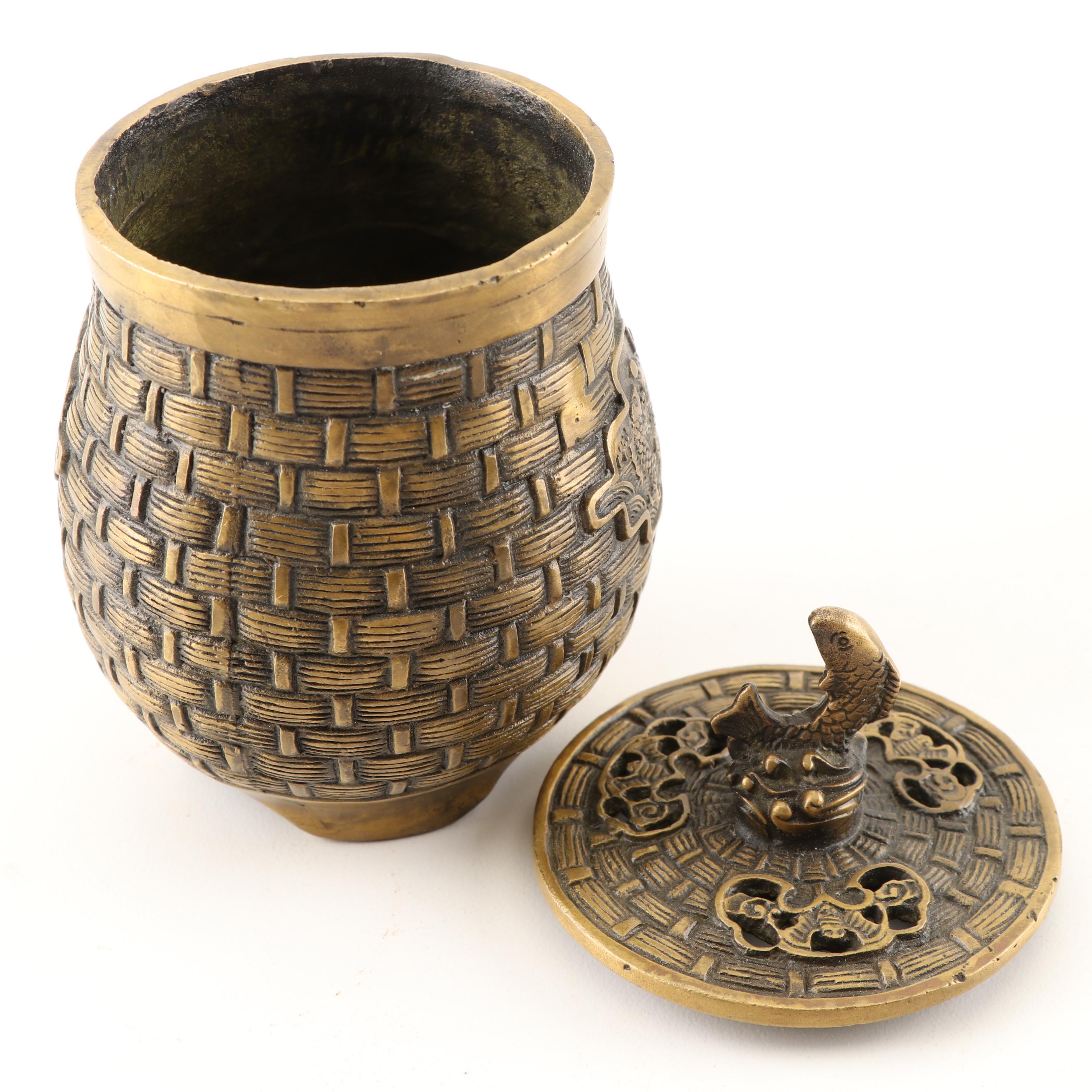 Chinese Brass Ink Pot and Seal Stamp