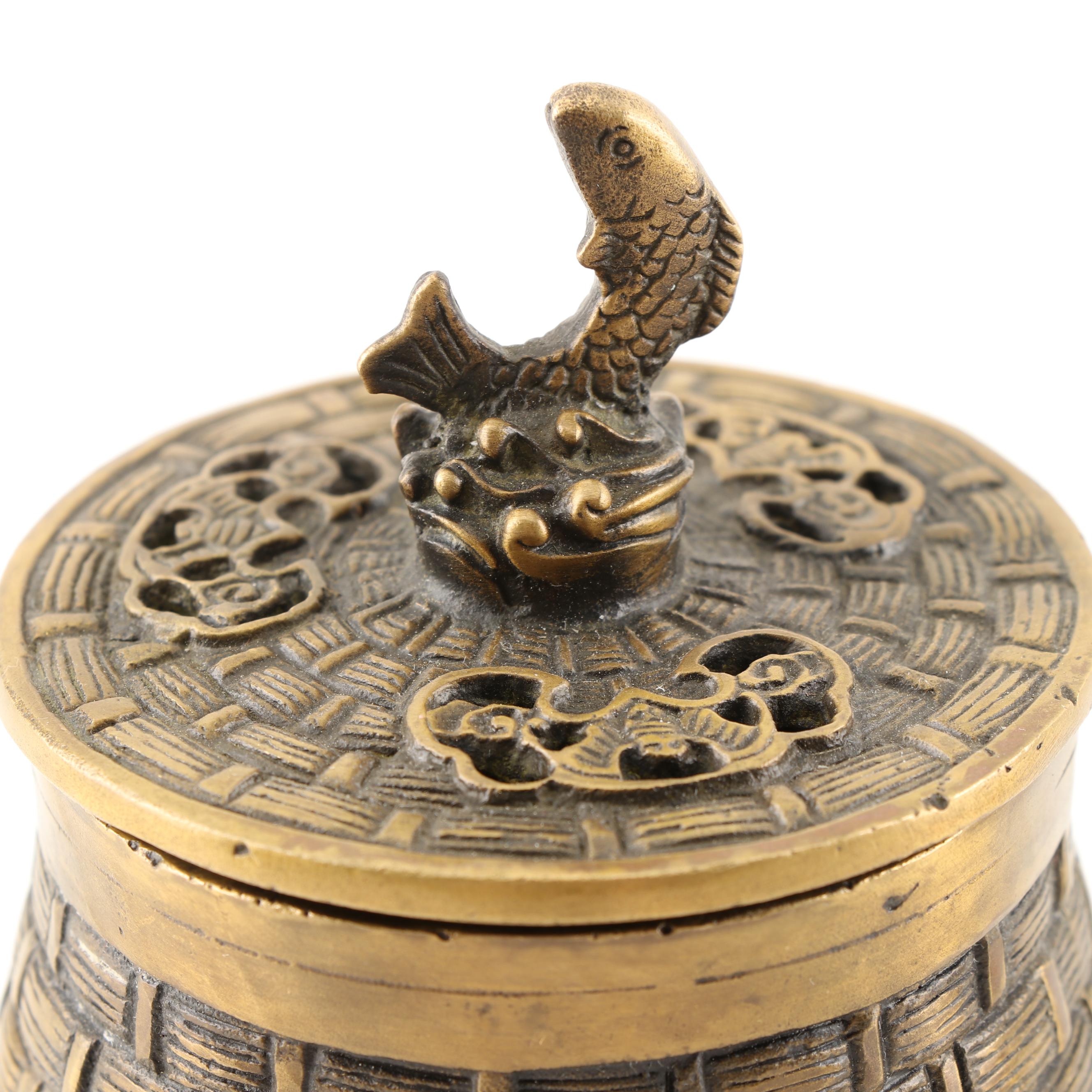 Chinese Brass Ink Pot and Seal Stamp